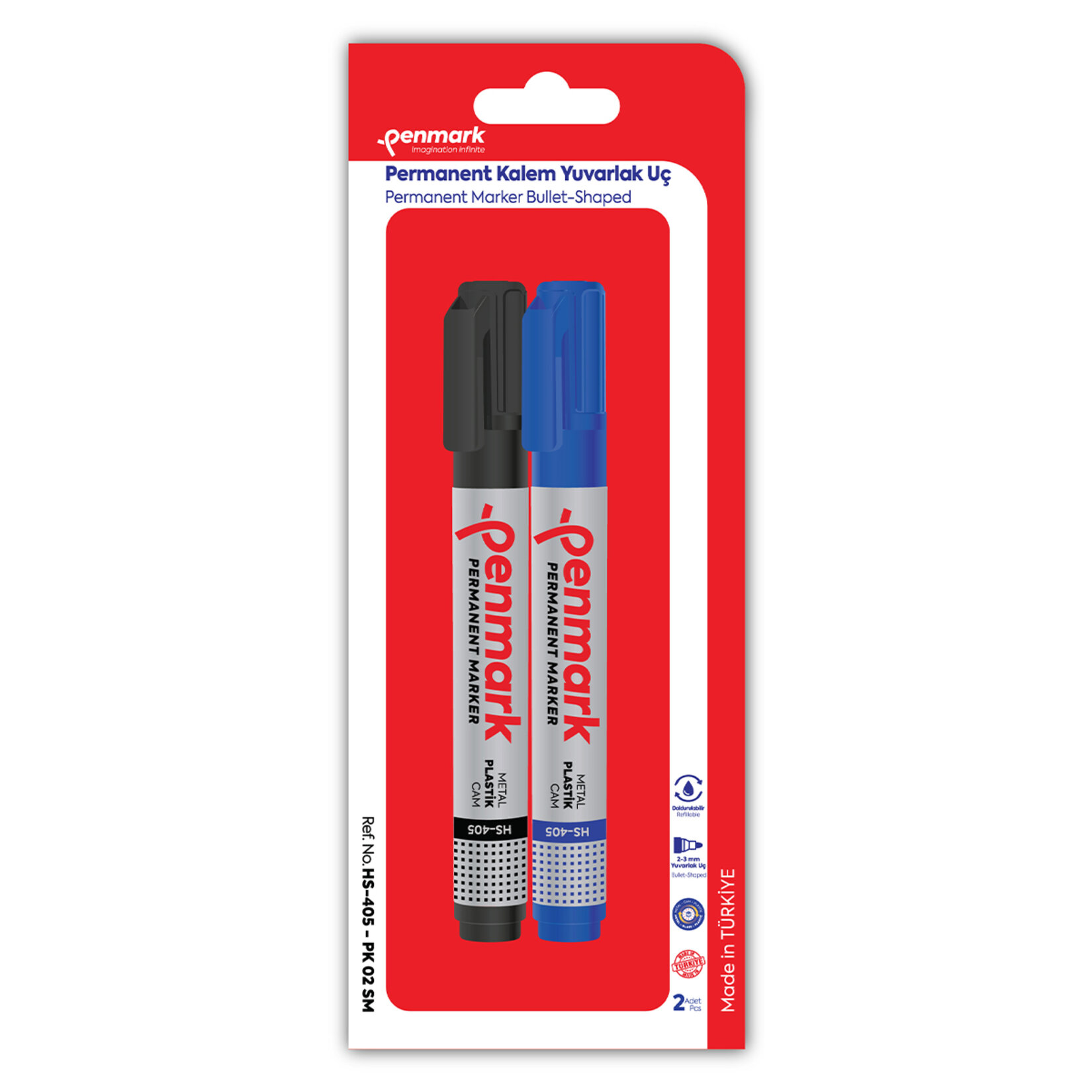 Penmark Marker Yuvarlak Uç 2'li Siyah-Mavi