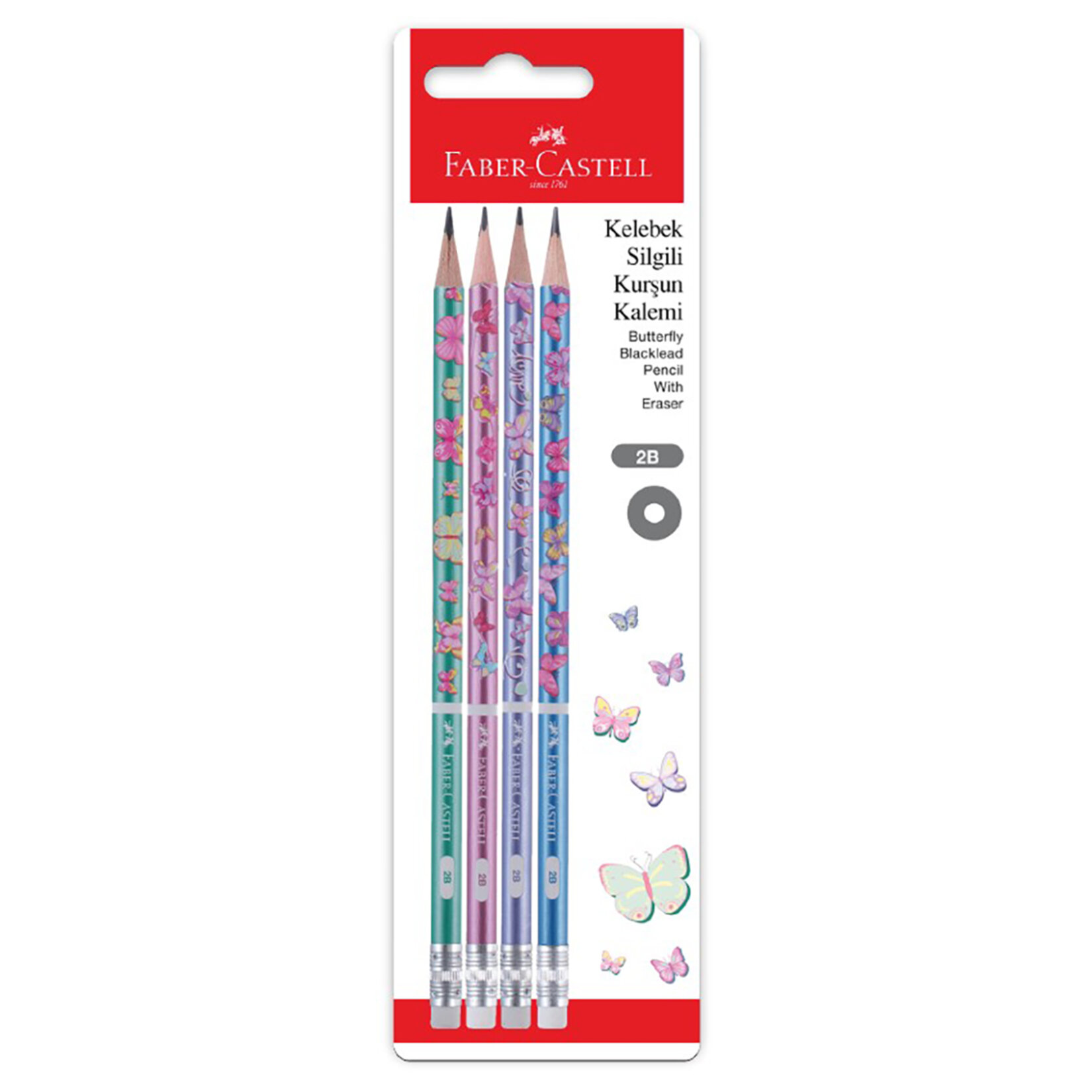 Faber Castell Blister Kelebek Silgili Kurşun Kalem 2B 4'lü