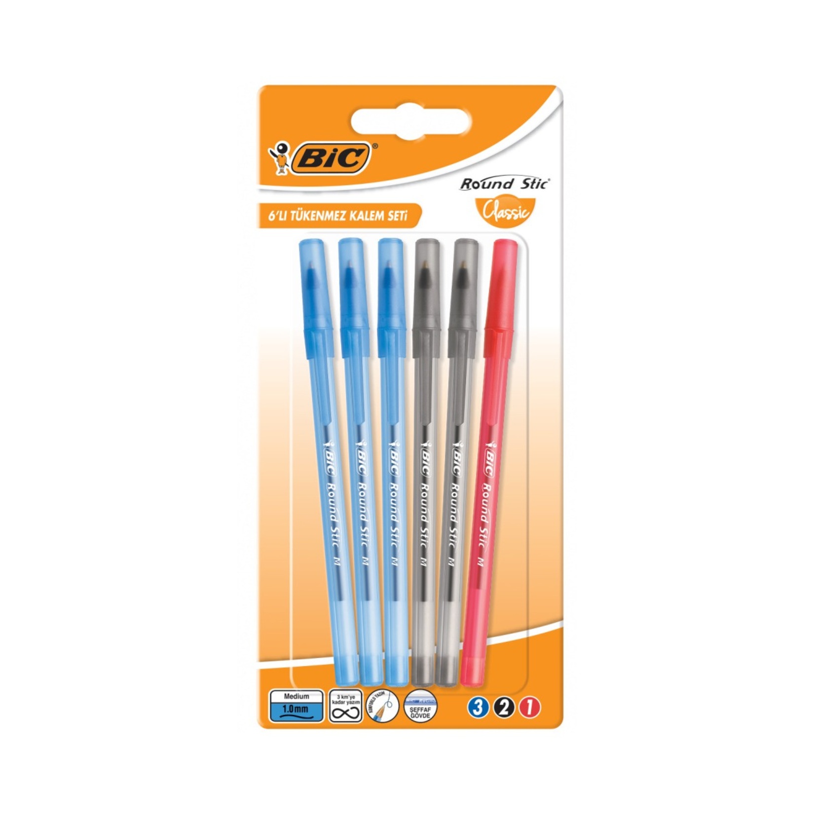 Bic Round Stic Tükenmez Kalem Renkli 6'lı