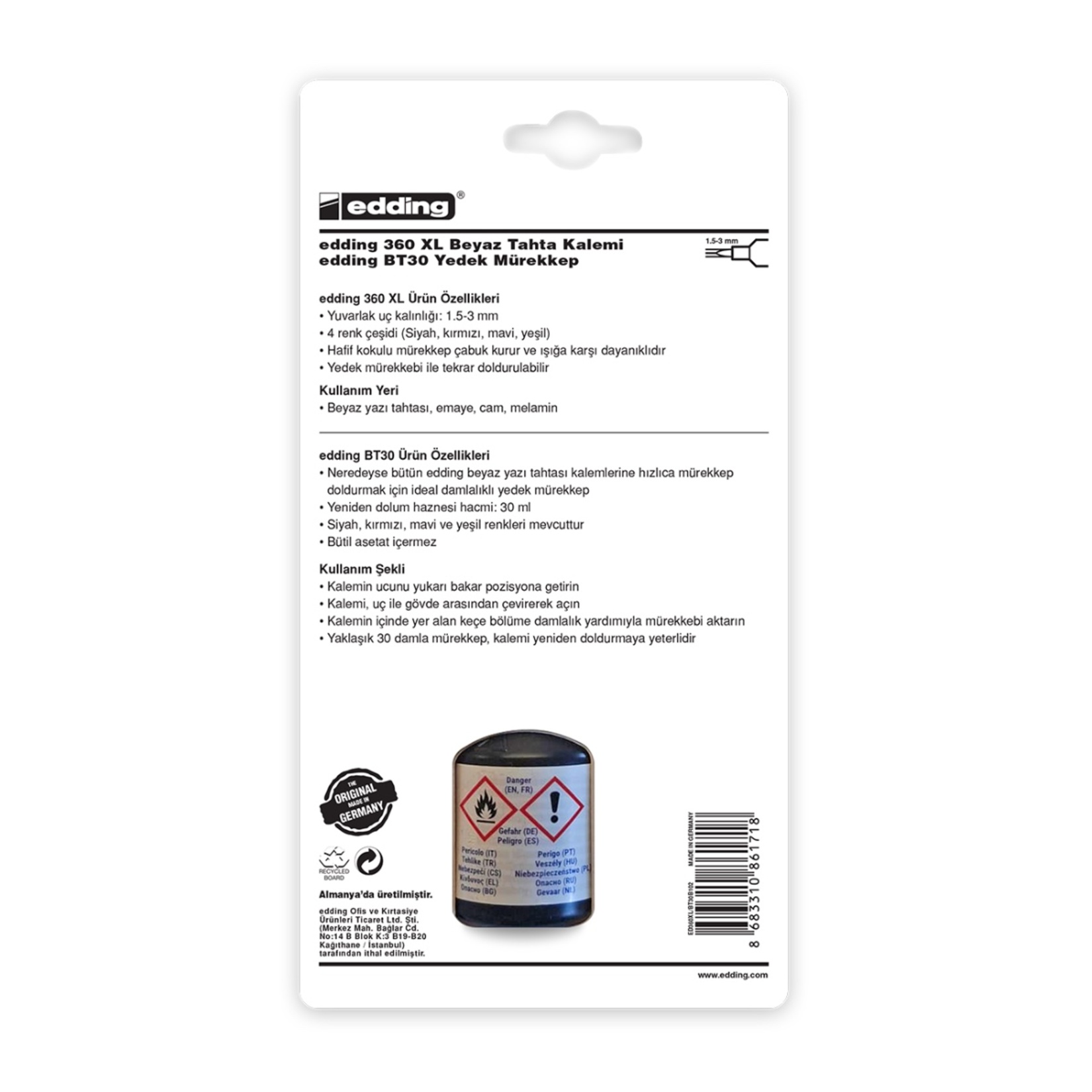 Edding Tahta Kalemi 360XL+30Ml Yedek Mürekkep Seti - Görsel 2