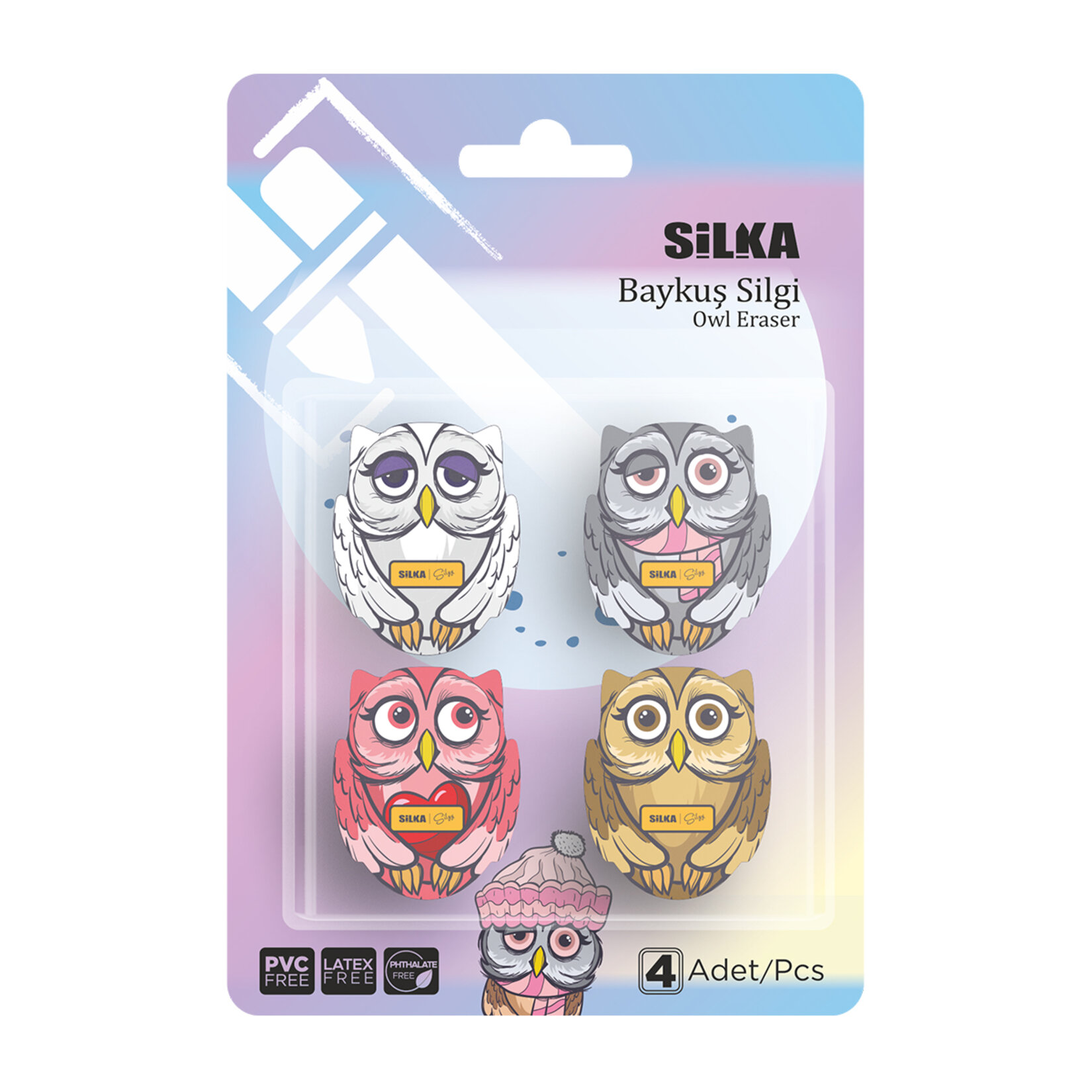 Silka Baykuş Smile Football  Heart Galaxy Silgi 4'lü