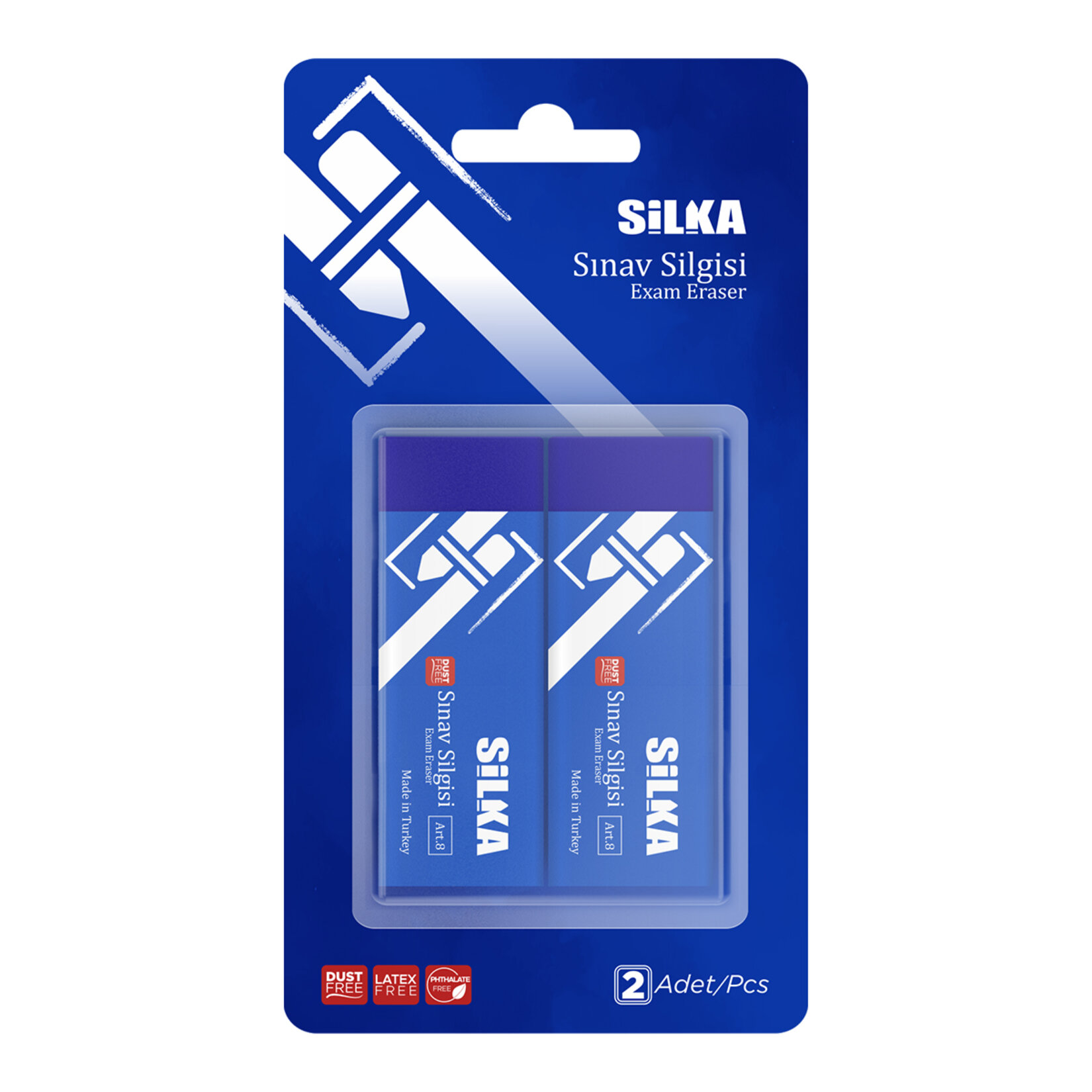 Silka Mavi 2'li Sınav Silgisi Blister