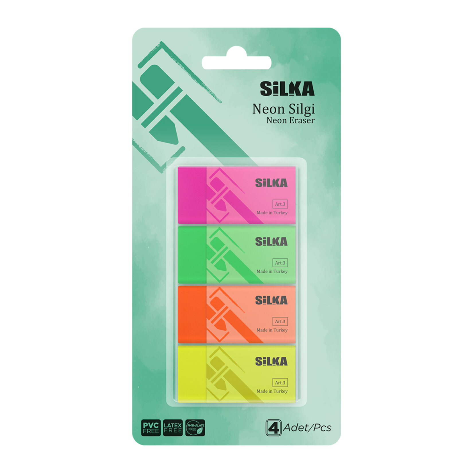 Silka 4'lü Neon Silgi Blister