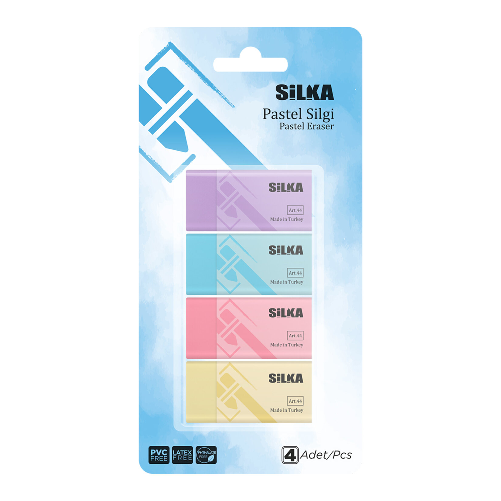 Silka 4'lü Pastel Silgi Blister