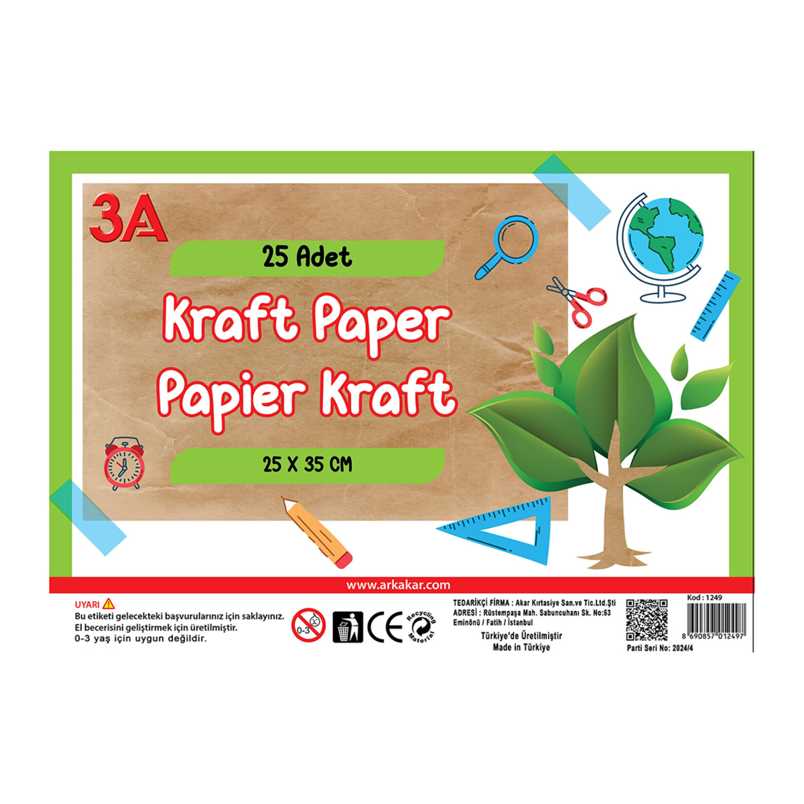 Üç A Kraft Kağıdı 25x35cm 25'li