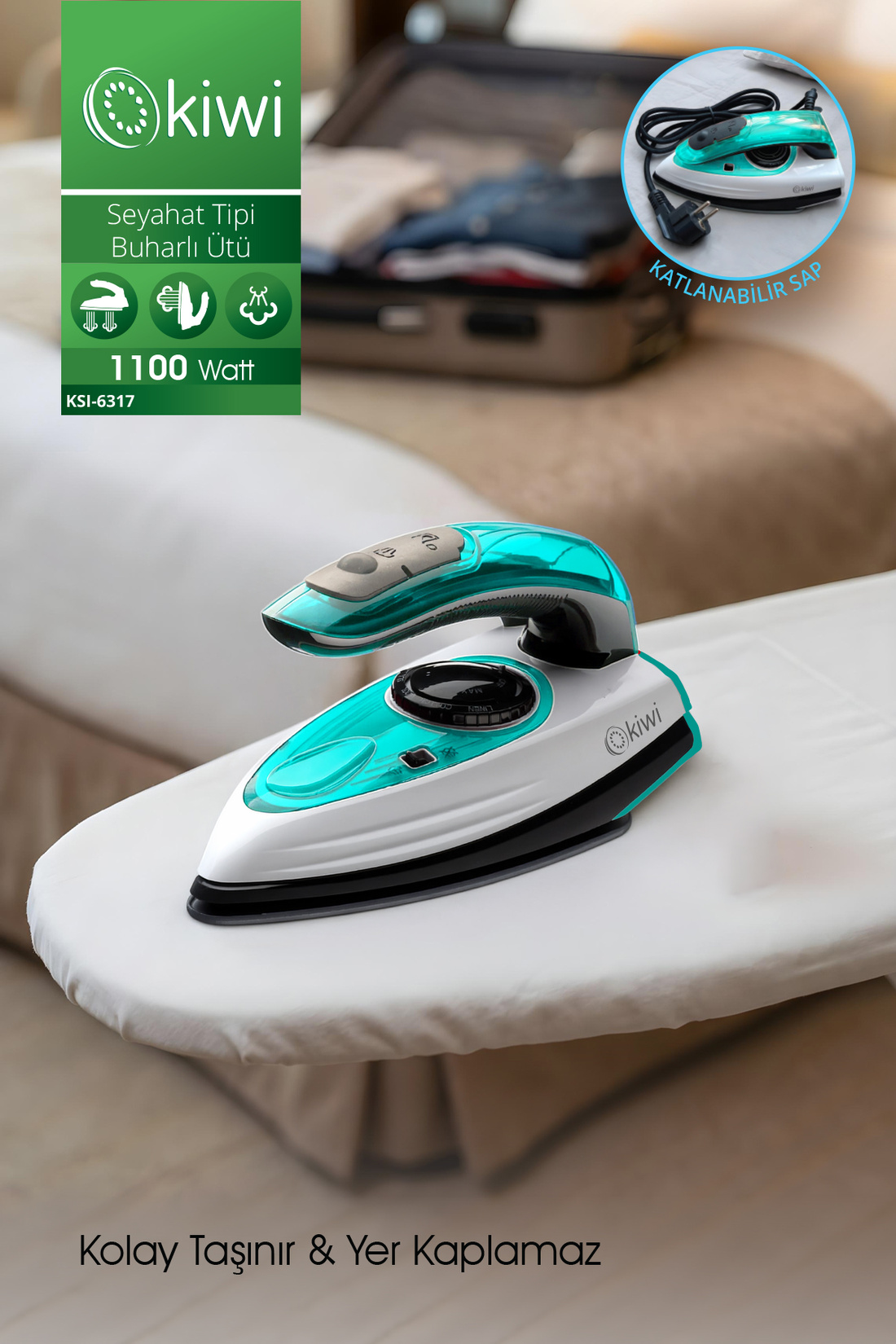 Kiwi KSI-6317 Seyahat Tipi Buharlı Ütü - Görsel 9