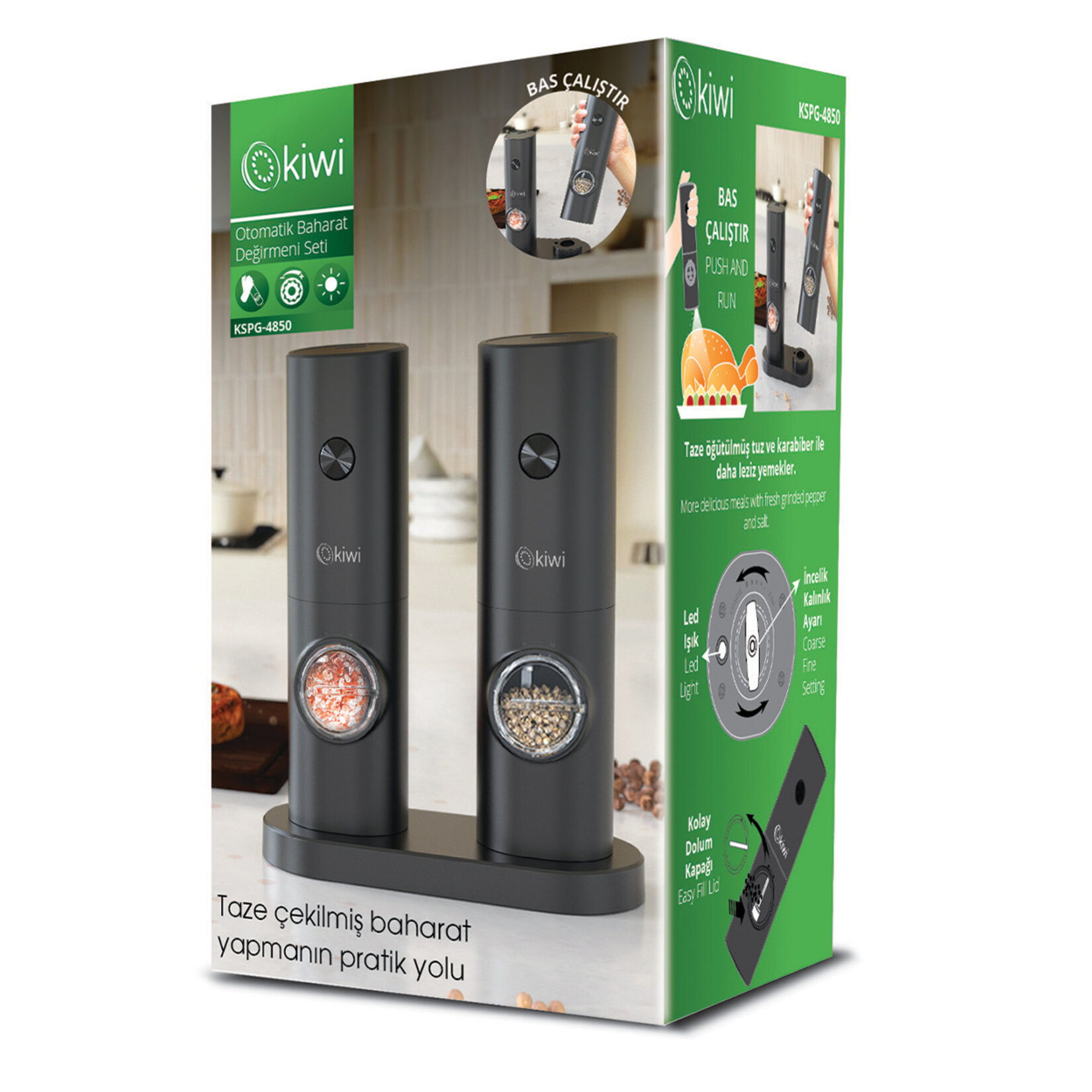 Kiwi KSPG-4850 2'li Standlı Tuz Karabiber Değirmeni - Görsel 1