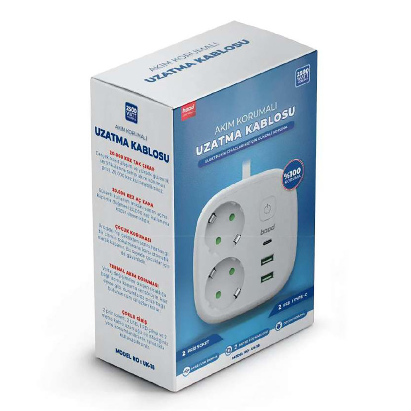 Bood Akım Korumalı Uzatma Kablosu UK-18 - Görsel 1