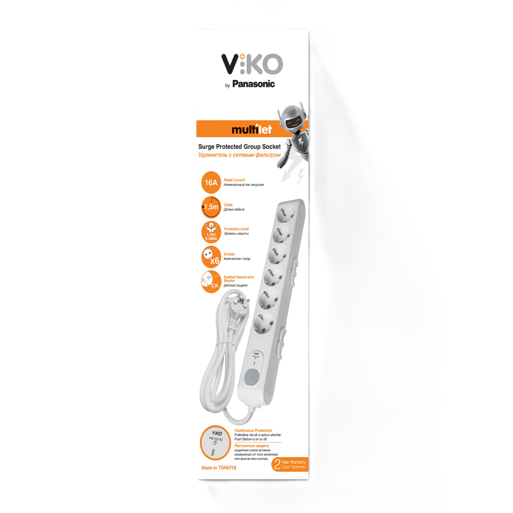 Viko Multi-let Şok Korumalı Altılı Priz 1.5 M - Görsel 2