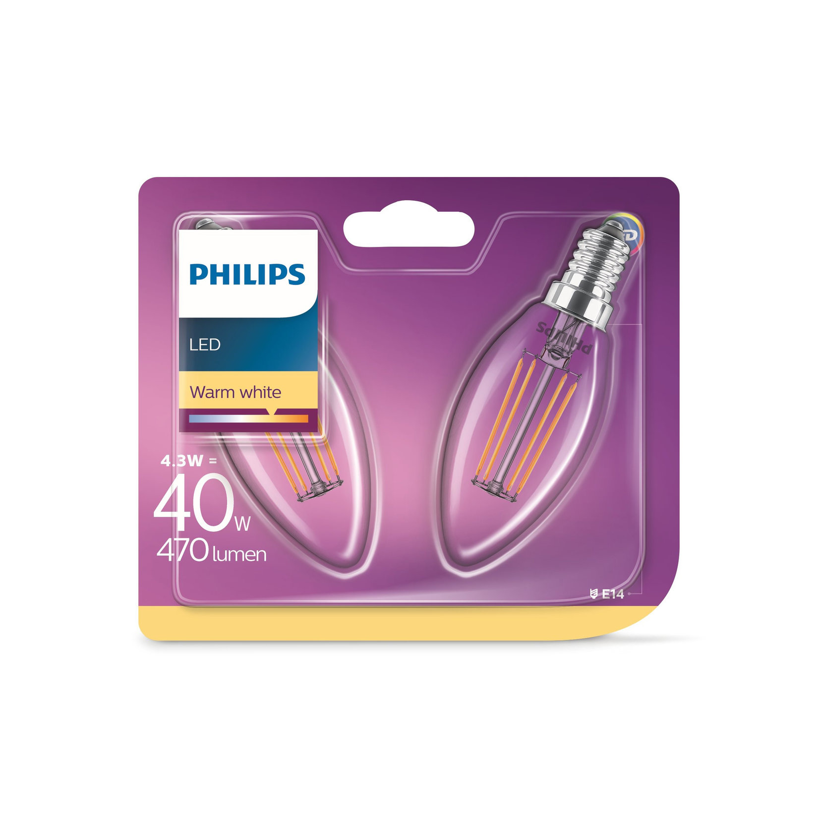 Philips Led Classic 40W B35 E14 Non-dım 2700K 2'Li