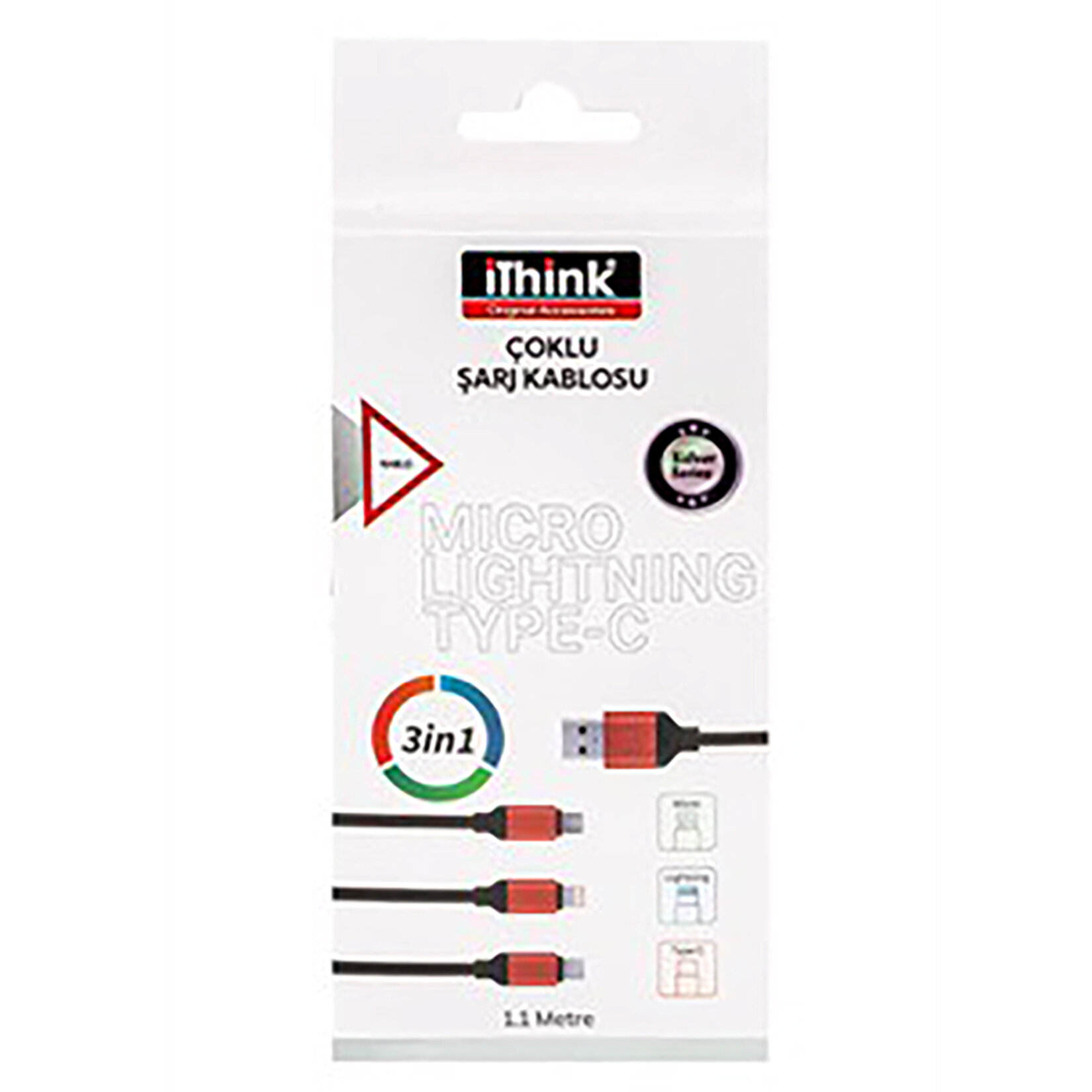i'think Silver 3İn1 Çoklu Lightning/Micro/USB-C Kablo 1.1 M - Görsel 1