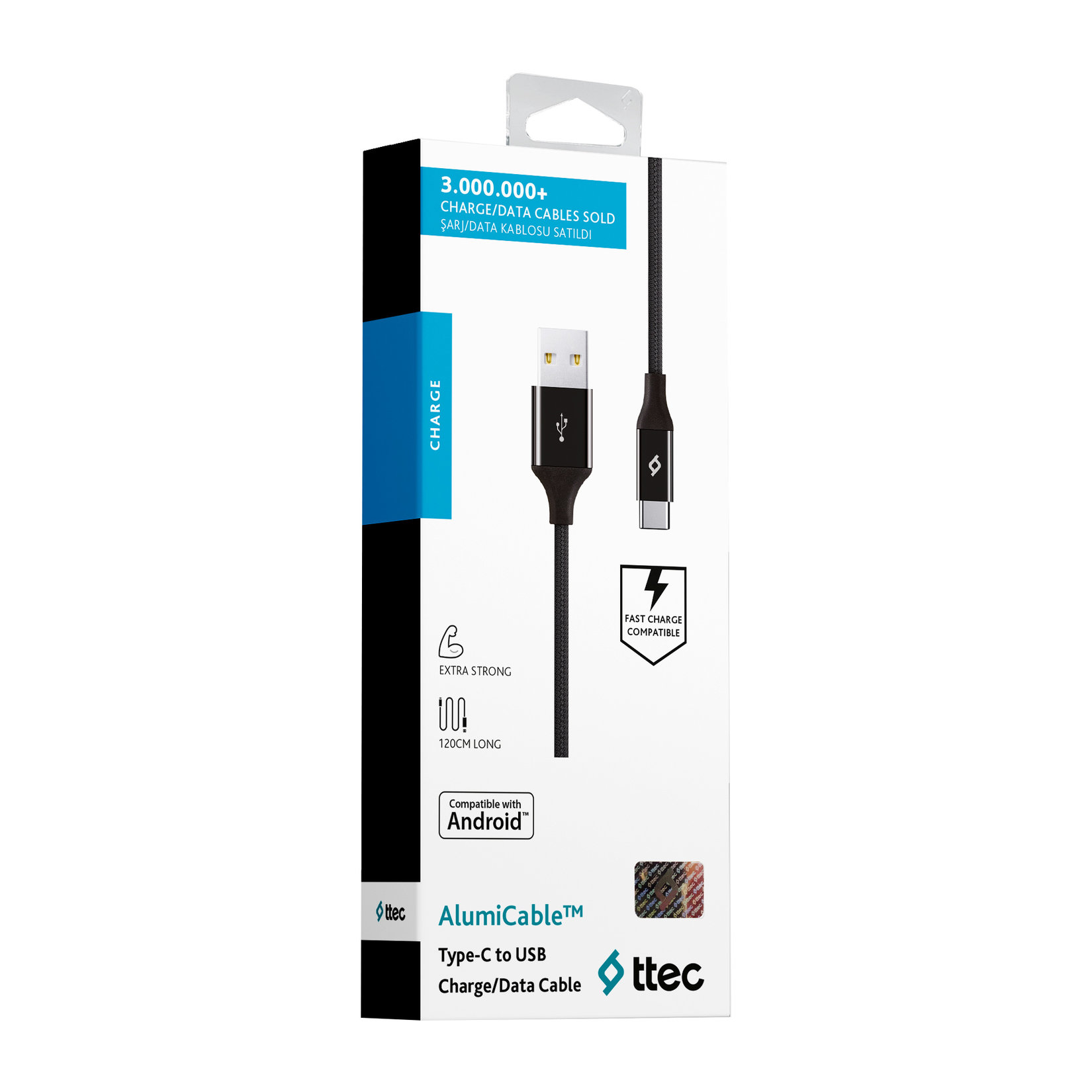 Ttec Alumicable Usb To Usb-C 1.2 M Siyah 2DK18S