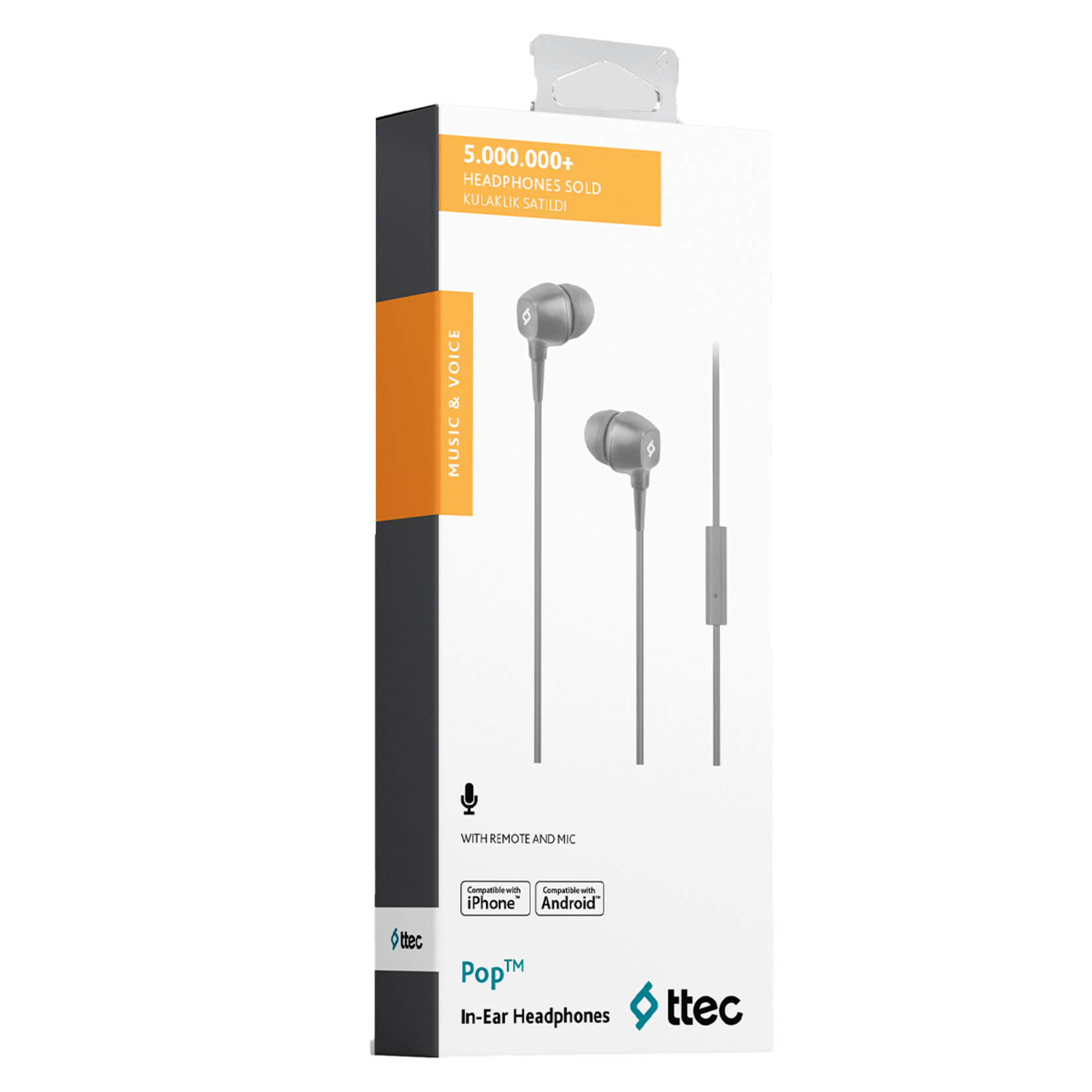 Ttec Pop Mikrofonlu 3.5 Mm Gri Kulakiçi Kulaklık