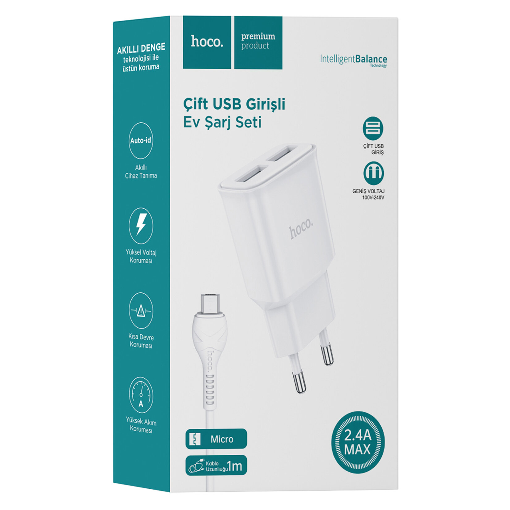 Hoco Çift Usb Girişli Ev Şarj Aleti + Şarj Kablo - Görsel 2