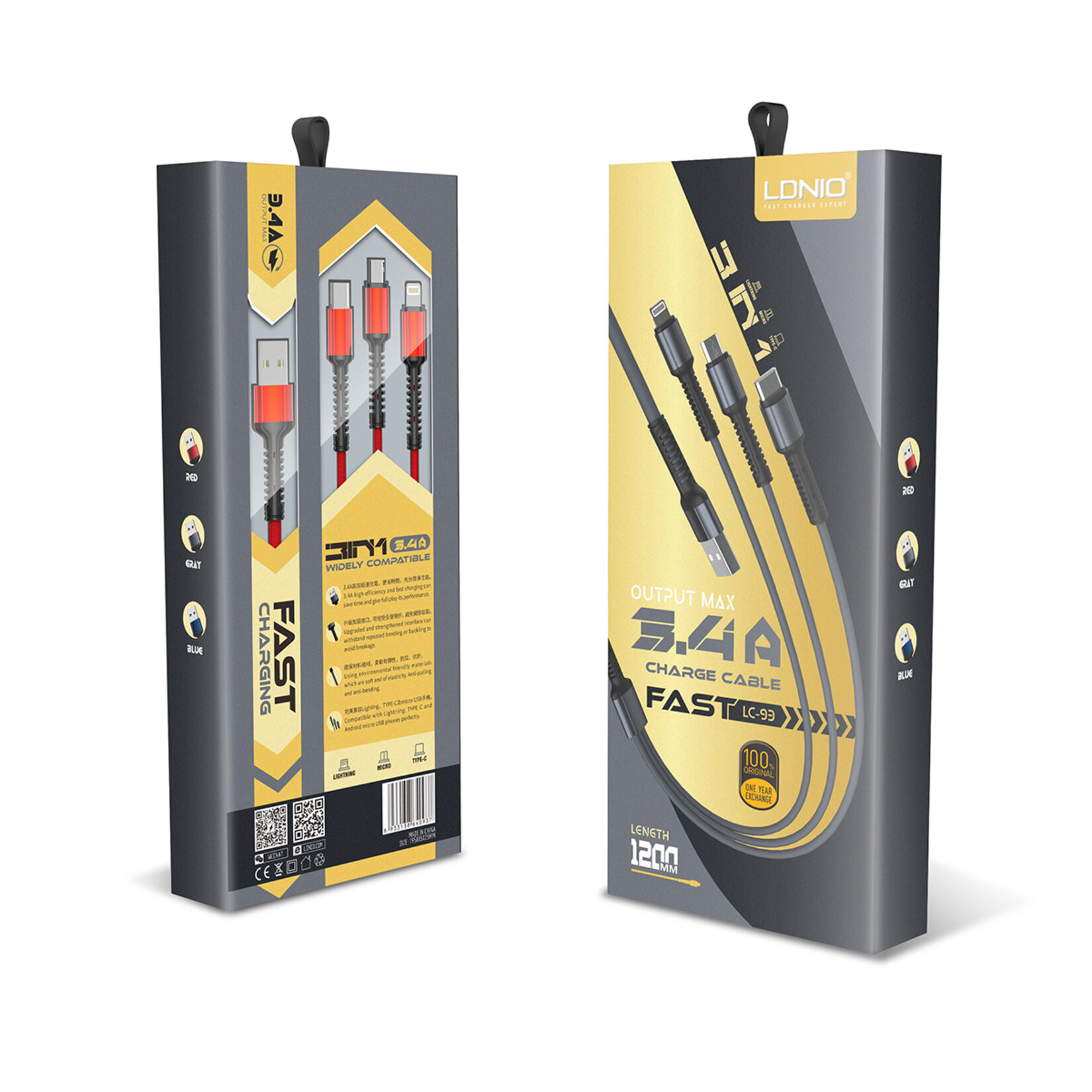 Ldnio 3in1 Şarj Kablo Lightning + Micro + Type-c - Görsel 3