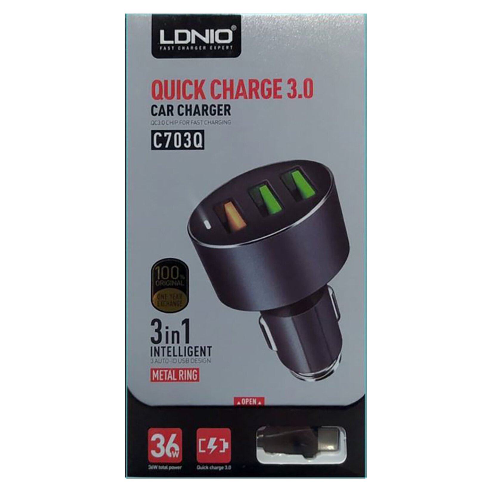 Ldnio QC 3 USB Girişli + Araç Şarj Cihazı + Type-C Şarj