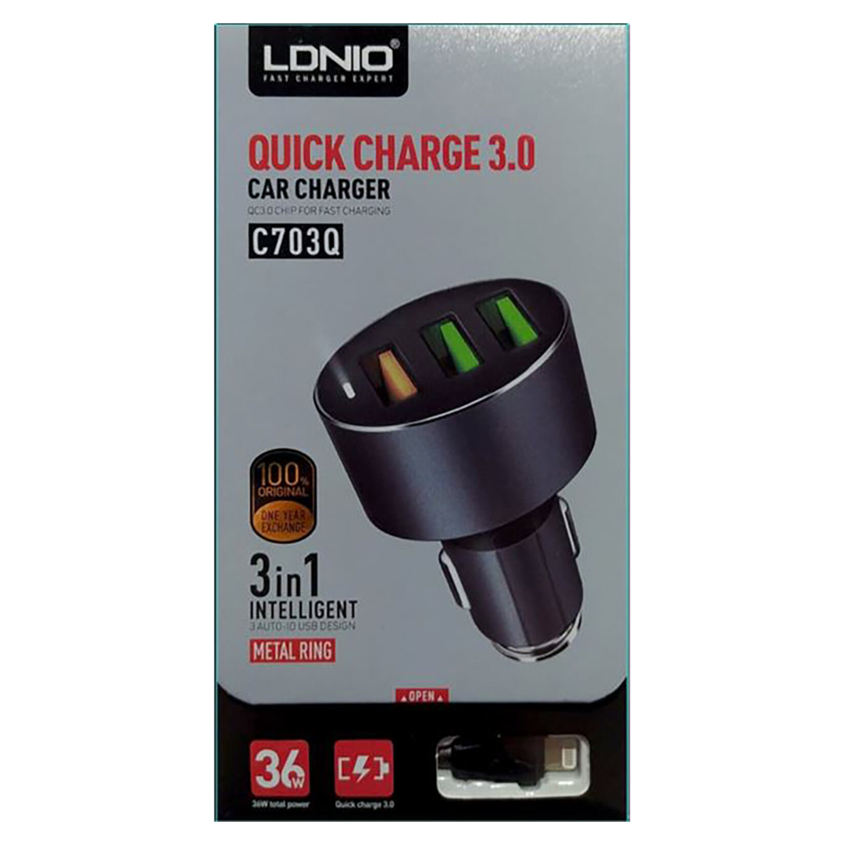 Ldnio QC 3 USB Girişli + Araç Şarj Cihazı + Lightning