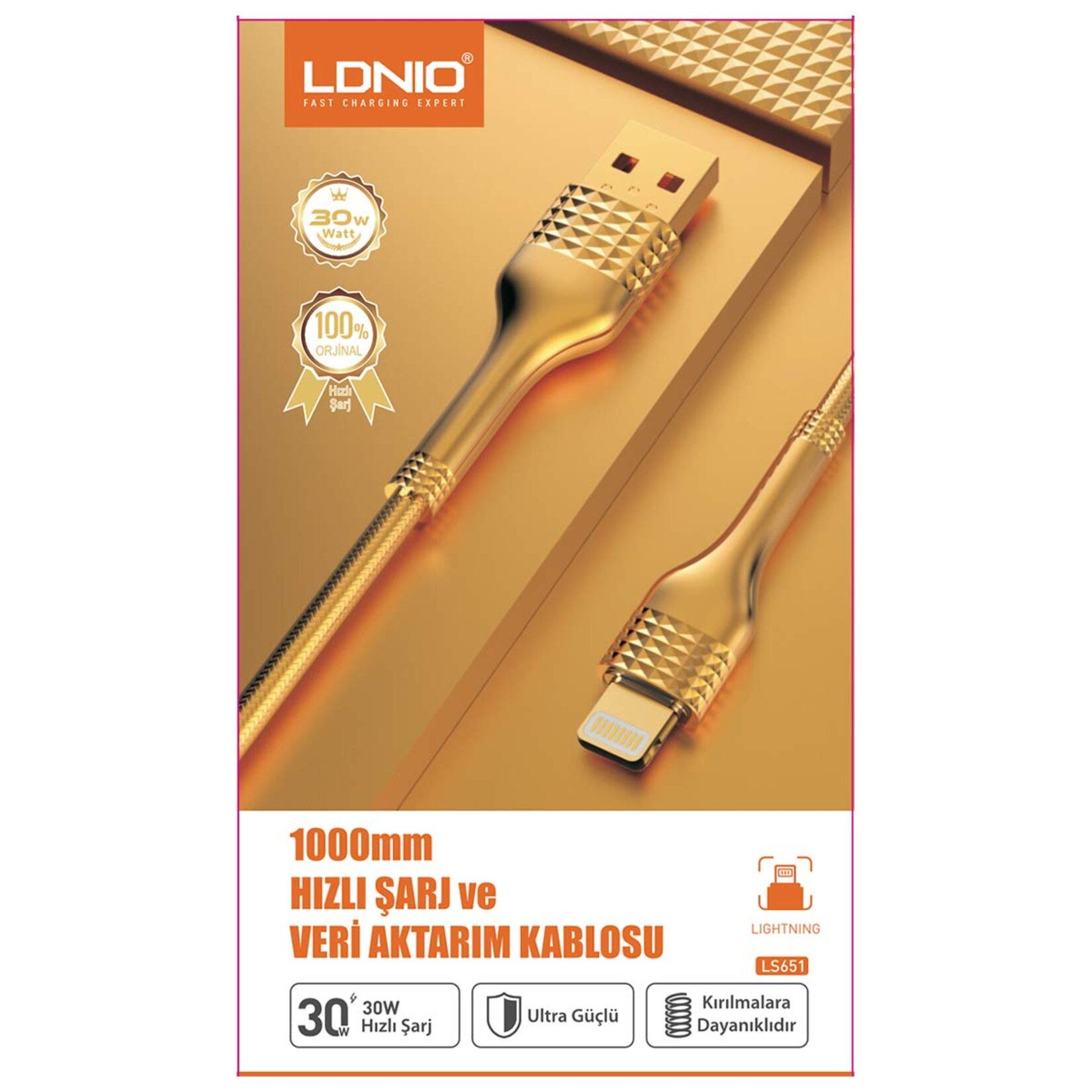 Ldnio Lightning Şarj - Veri Aktarım Kablosu LS651