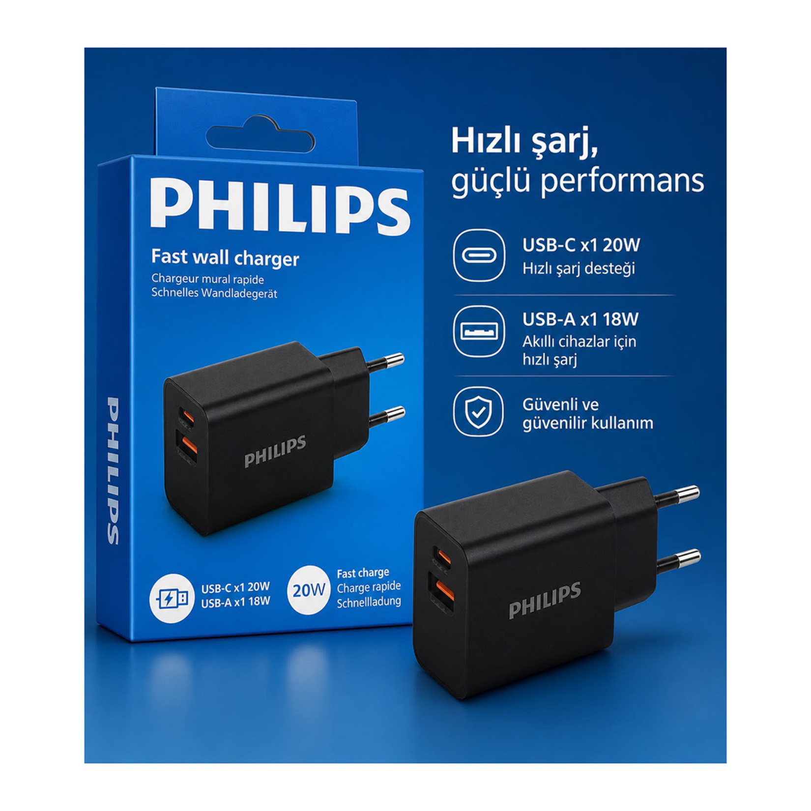 Philips 20W Usb-C Usb-A Çift Giriş Güç Adaptörü - Görsel 3