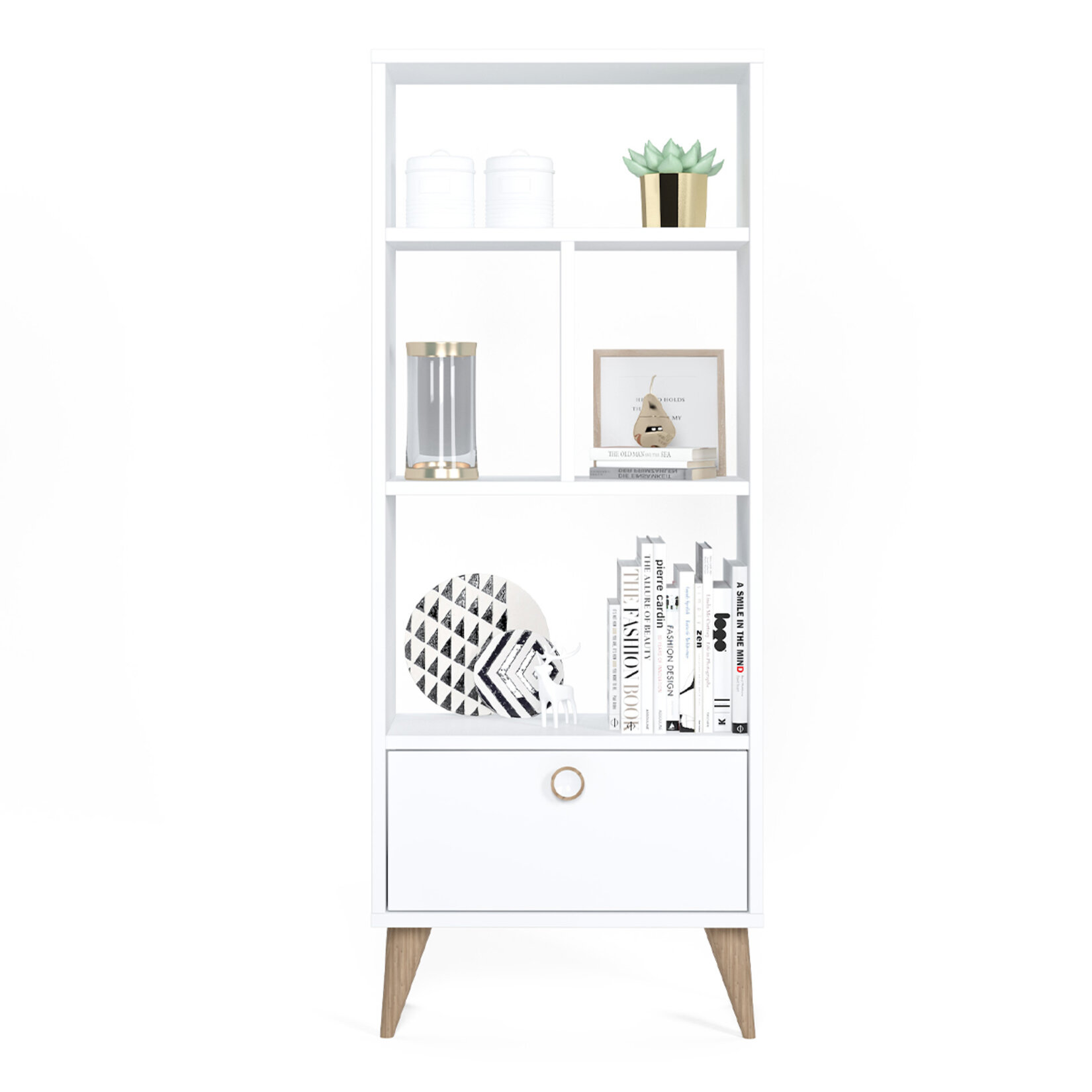 Rumm Store Vega Dar Kitaplık Kapaklı Beyaz - Görsel 1