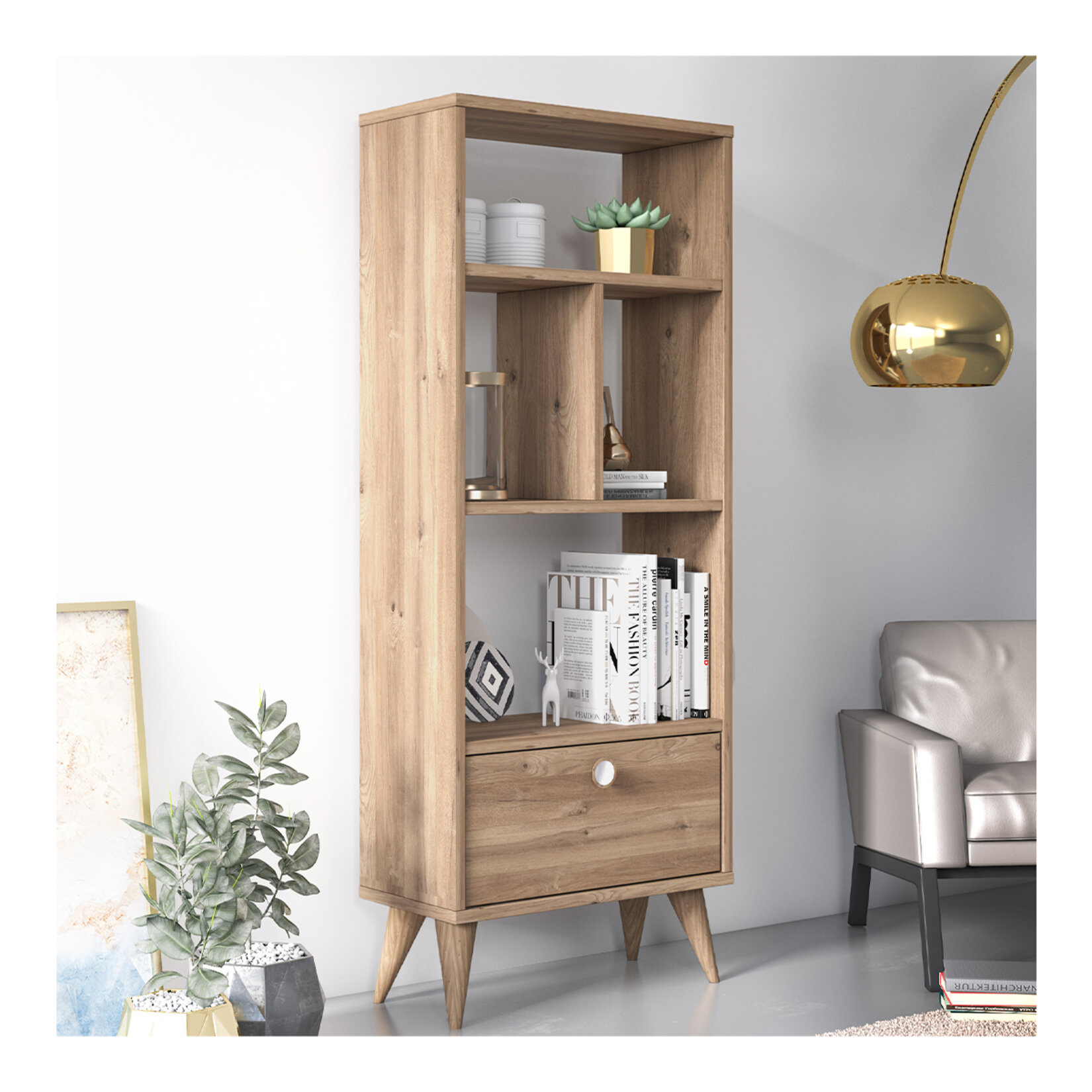 Ruum Store Vega Dar Kitaplık Meşe - Görsel 4