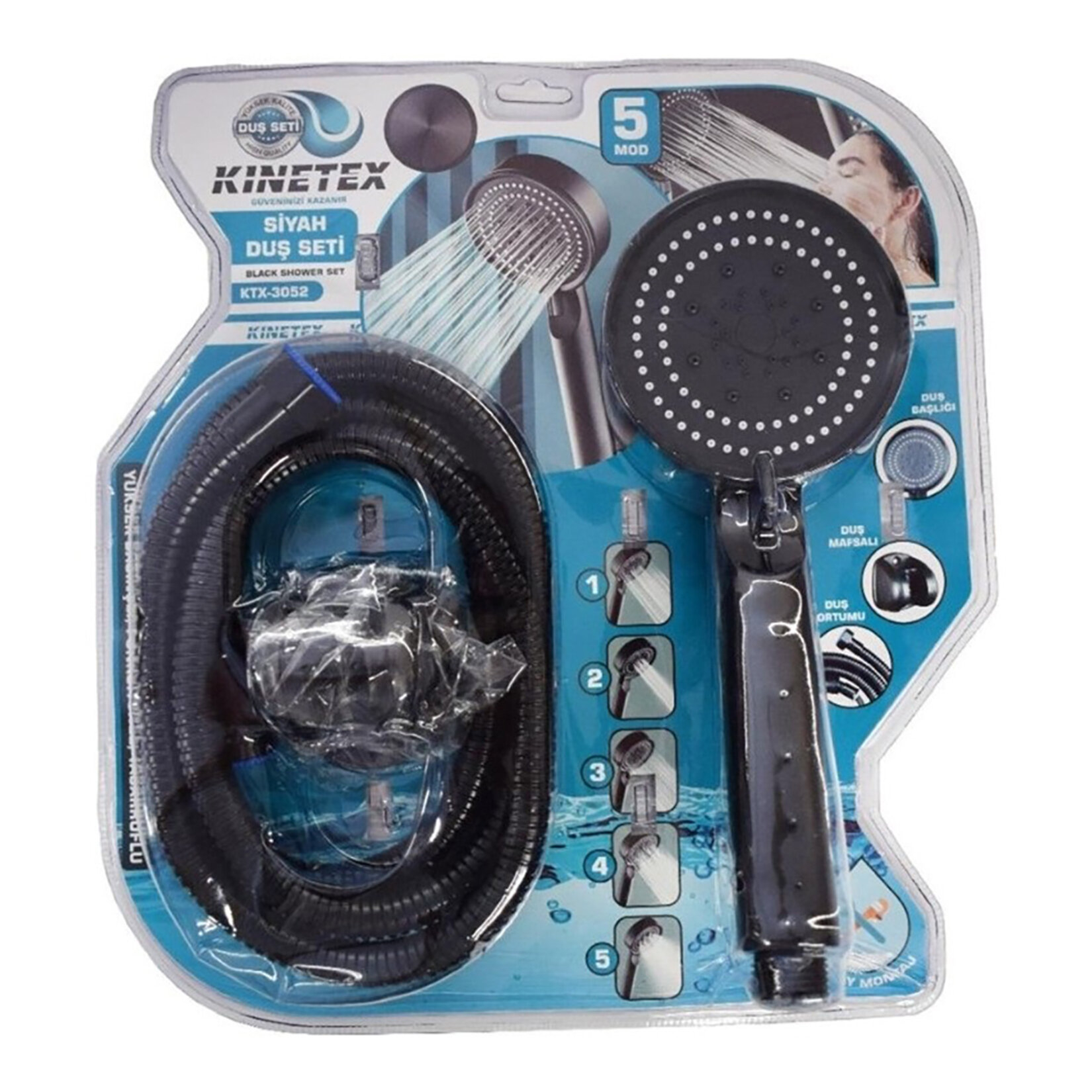 Kinetex Lüks Siyah Duş Seti