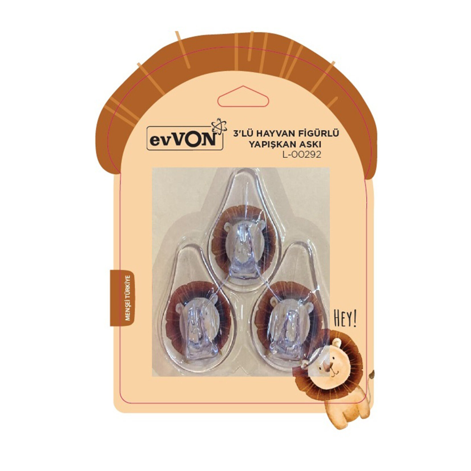 Evvon 3'lü Hayvan Figürlü Yapışkanlı Askı