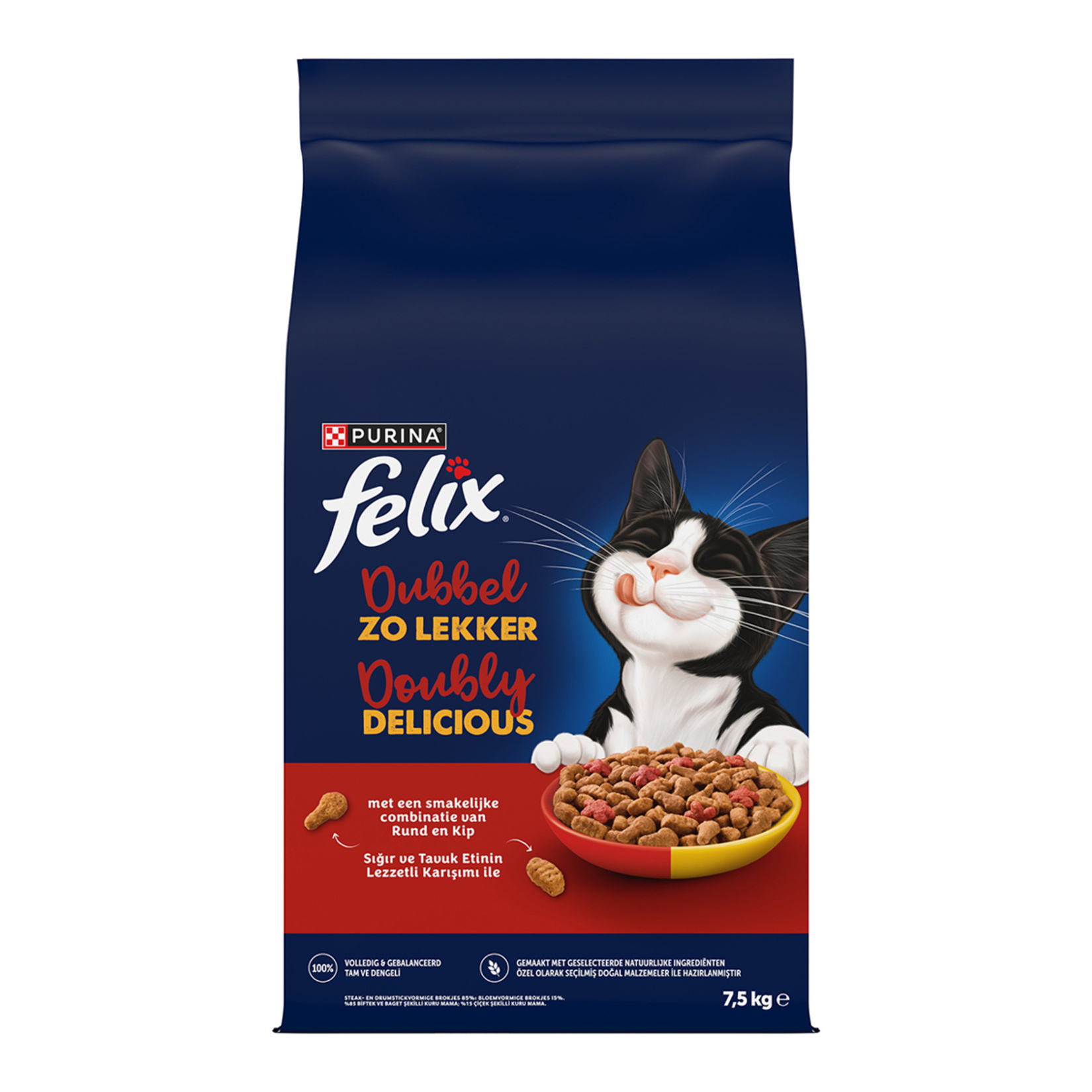 Felix Doubly Delicious Sığır ve Tavuk Etli Kuru Kedi Maması 7.5 Kg - Görsel 1