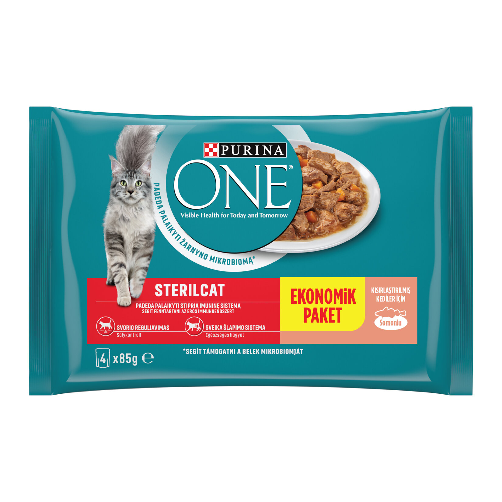 Purina One Kısırlaştırılmış Kedi Maması Somon & Havuç 4 x 85 G - Görsel 1