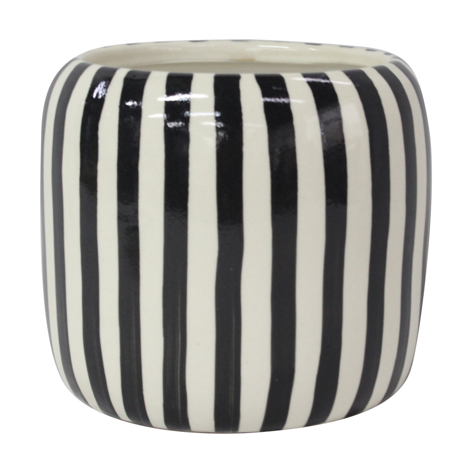 Gardenzone Çizgili Seramik Saksı 16x16x14Cm