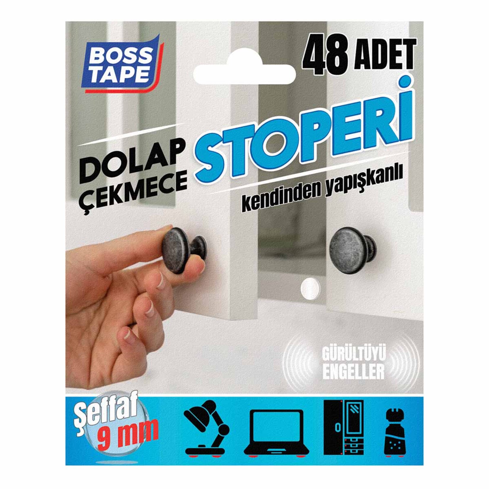 Boss Tape Yapışkanlı Dolap Çekmece Stoperi 48 Adet - Görsel 1