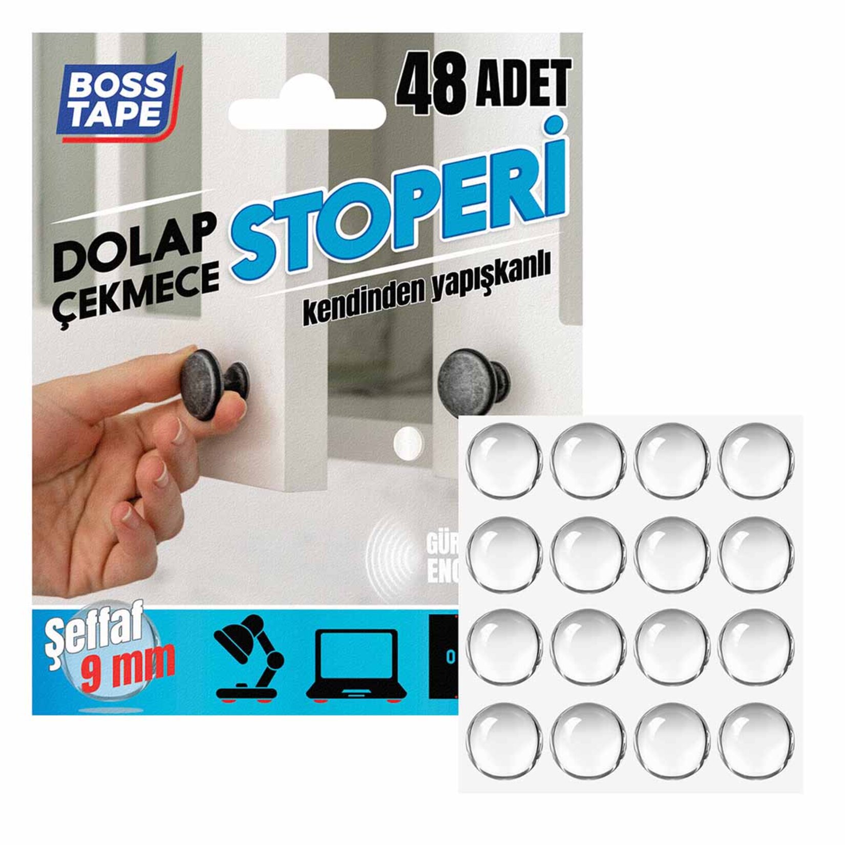 Boss Tape Yapışkanlı Dolap Çekmece Stoperi 48 Adet - Görsel 3