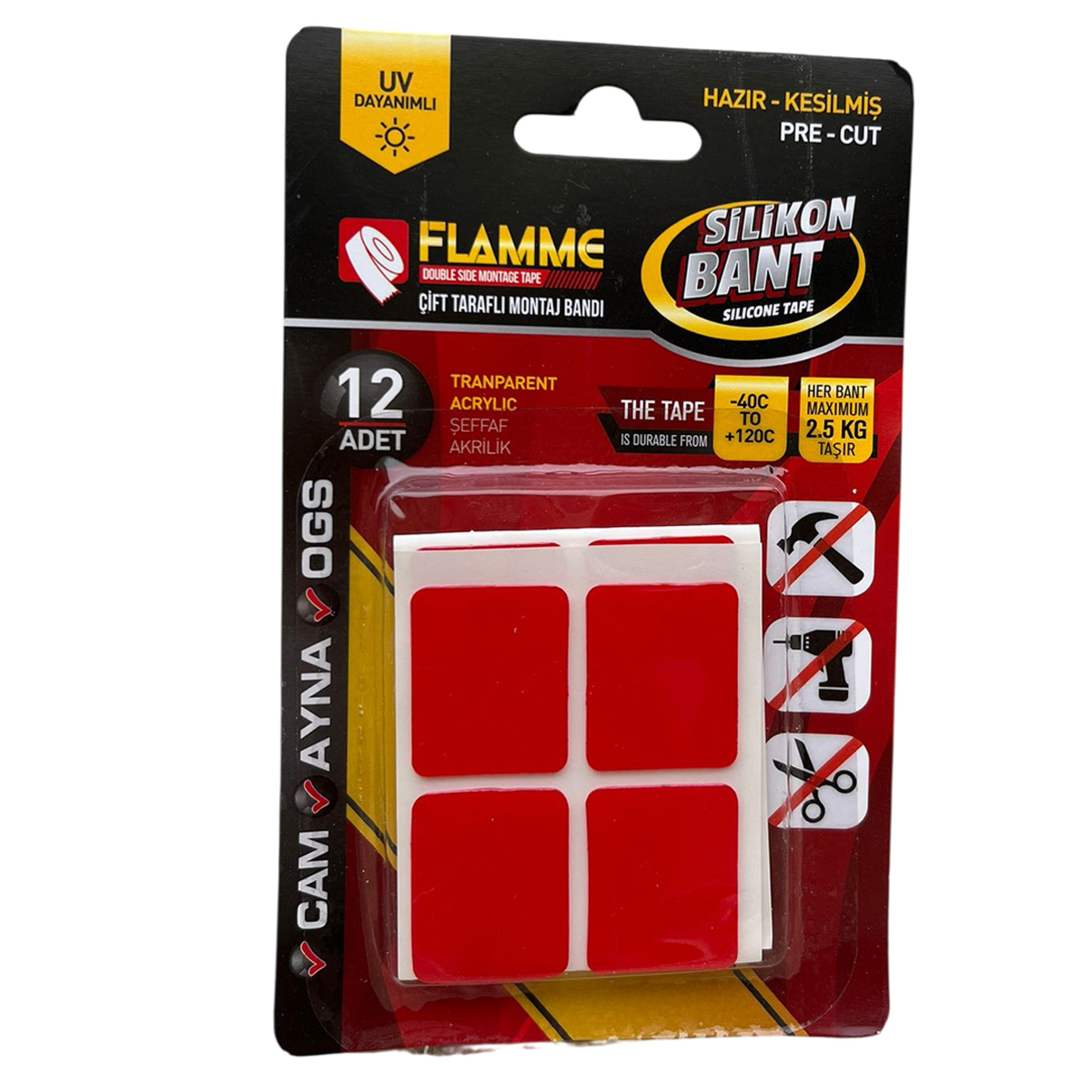 Flamme Çift Taraflı Silikon Bant 12'li