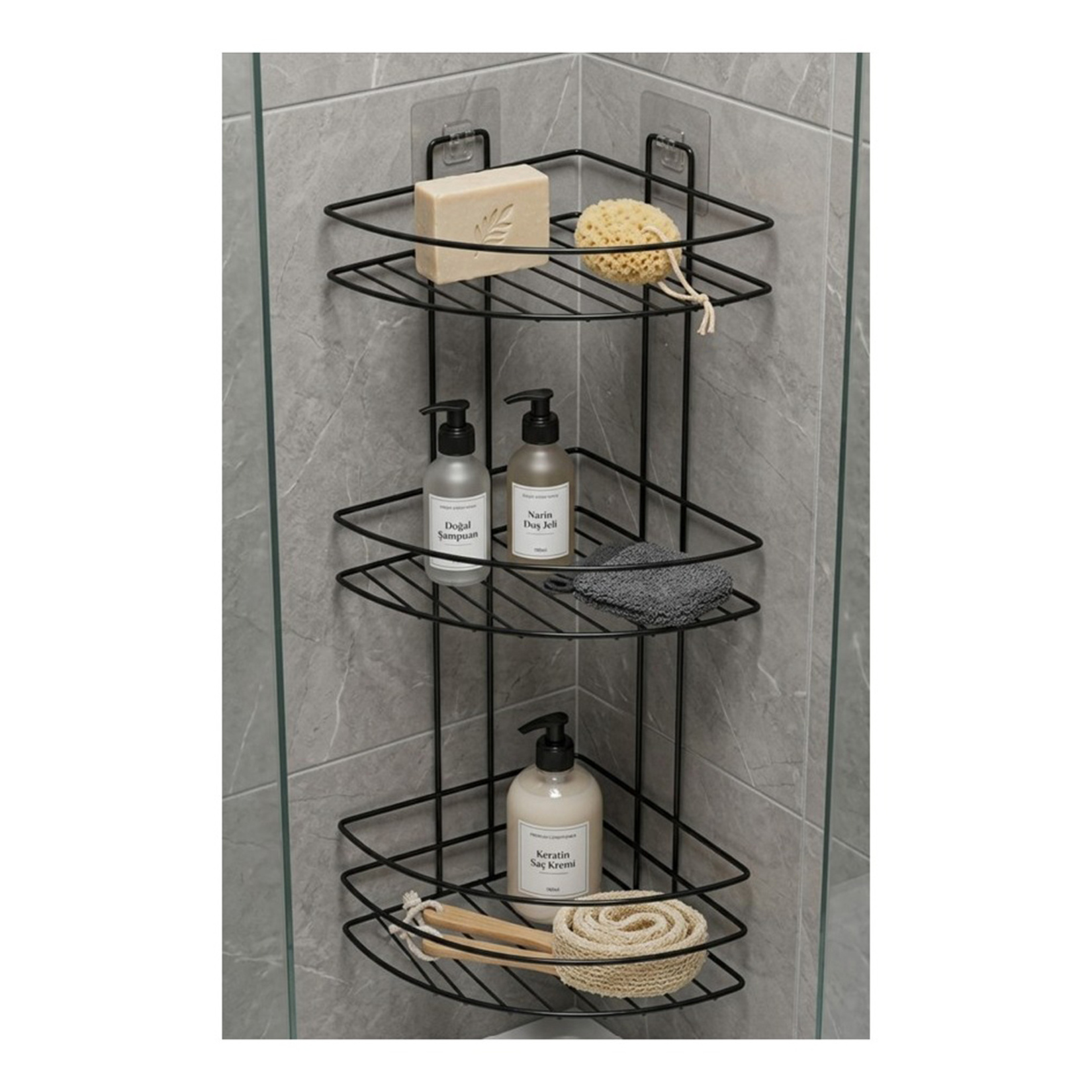 Farist Bath 3 Katlı Banyo Köşelik Siyah