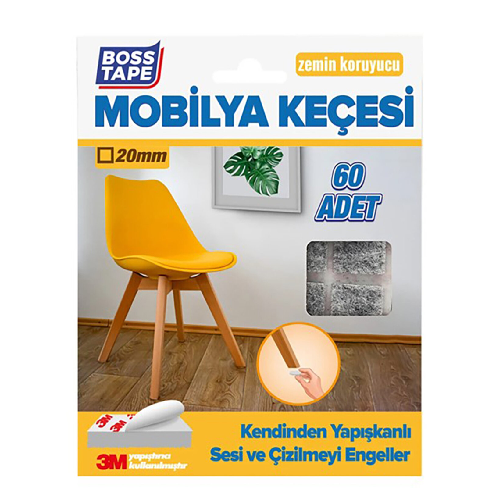 Boss Tape Mobilya Keçesi Gri 20Mm 60 Adet - Görsel 1