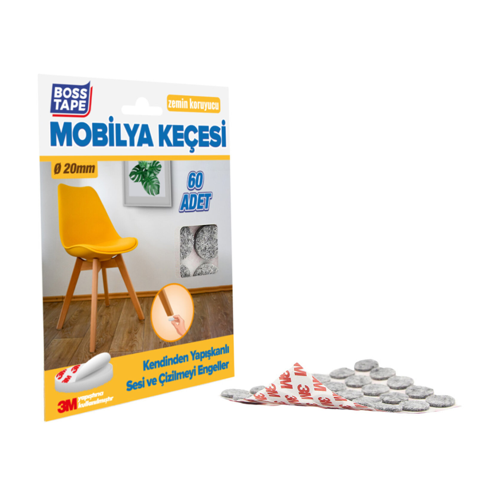 Boss Tape Mobilya Keçesi Gri 20Mm 60 Adet - Görsel 2