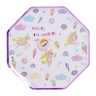 Balinmandalin Unicorn Yaldızlı Sekizgen Karton Tabak 8'li