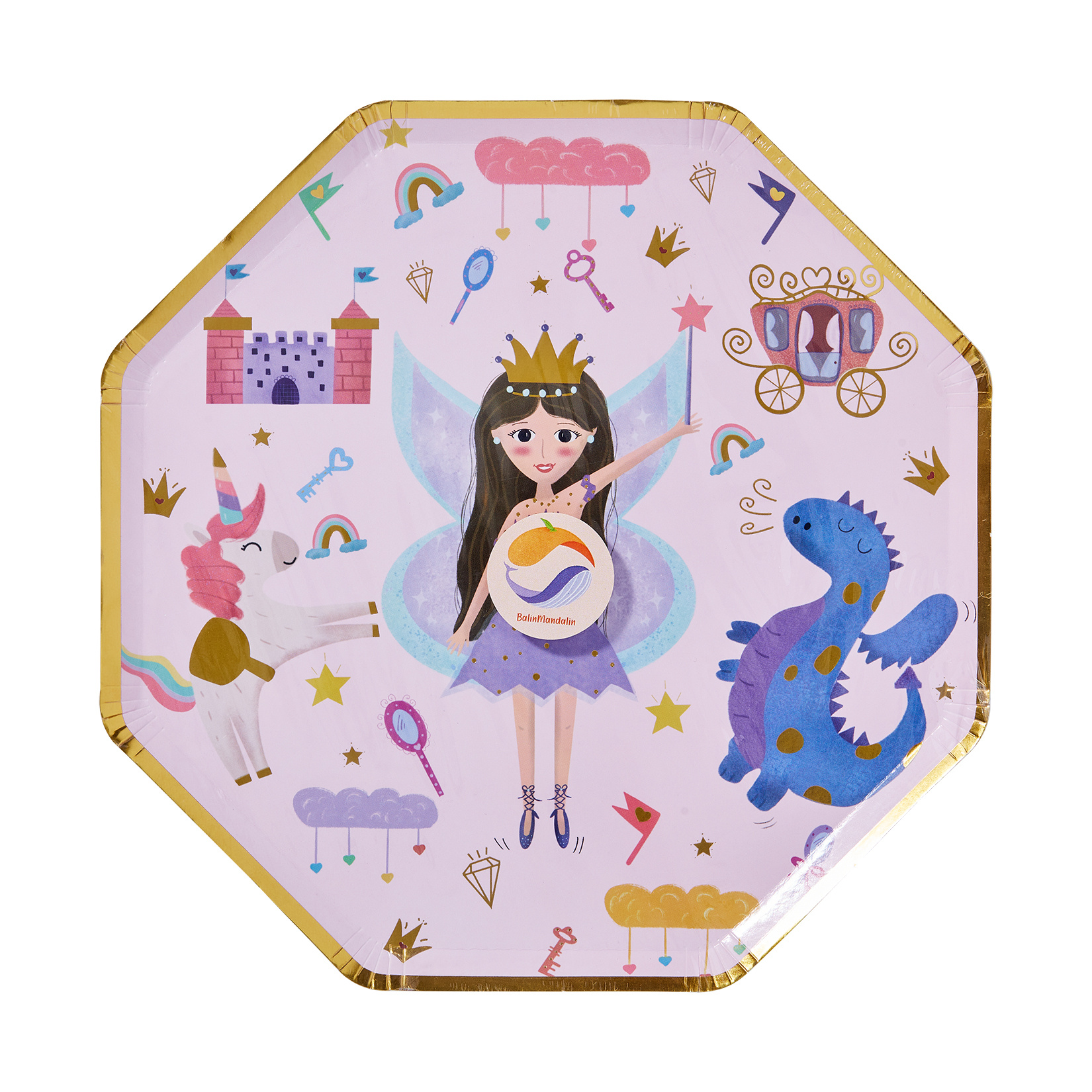 Balinmandalin Prenses Yaldızlı Sekizgen Karton Tabak8'li 