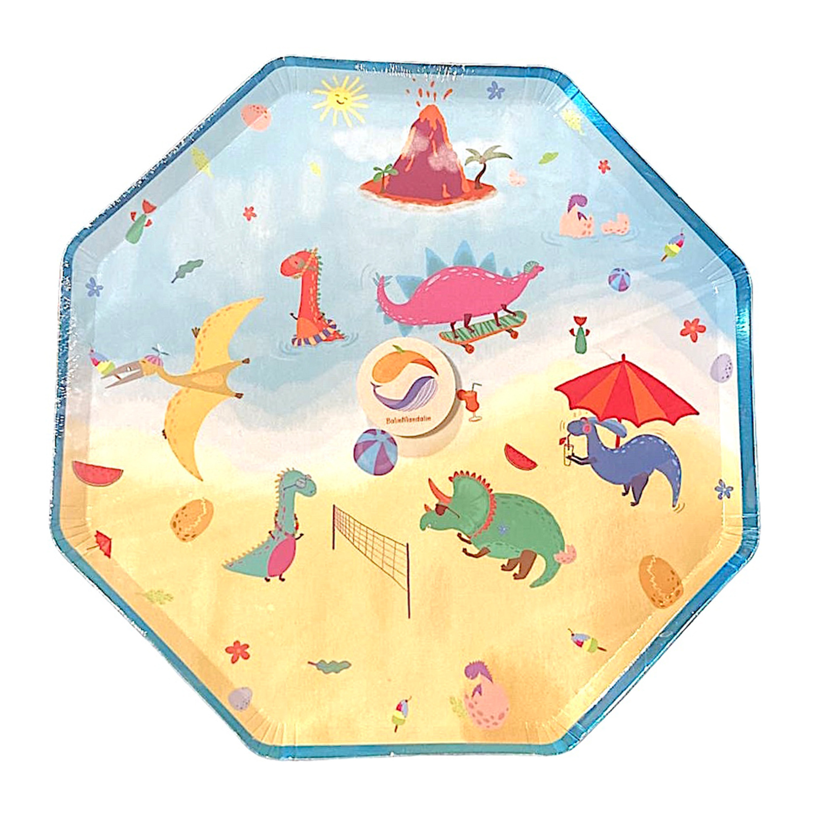 Balinmandalin Dinozor Yaldızlı Sekizgen Karton Tabak 8'li 