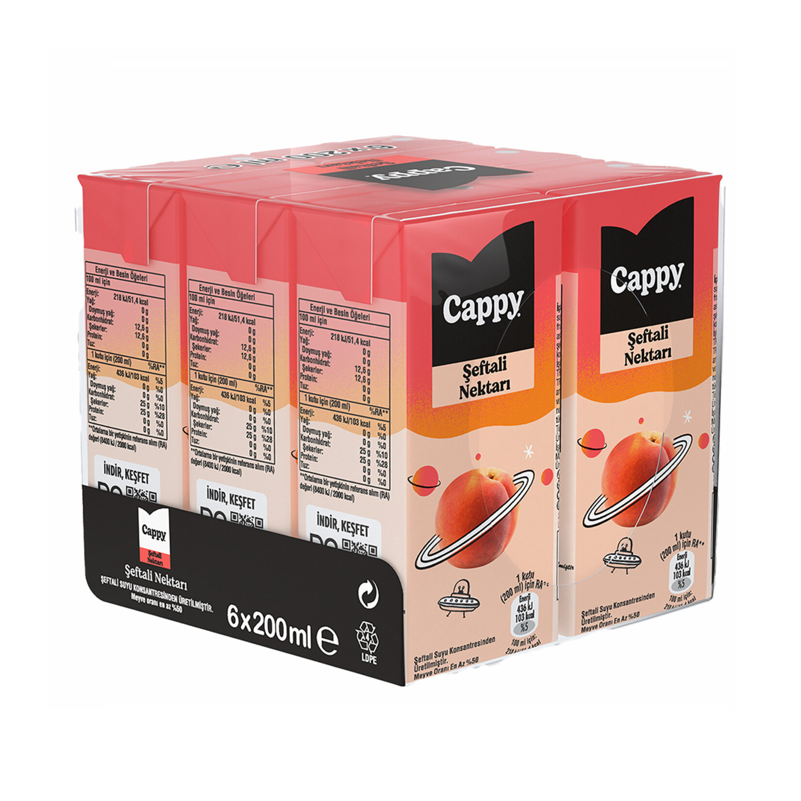 Cappy Şeftali Nektarı Karton Kutu 6x200 ML
