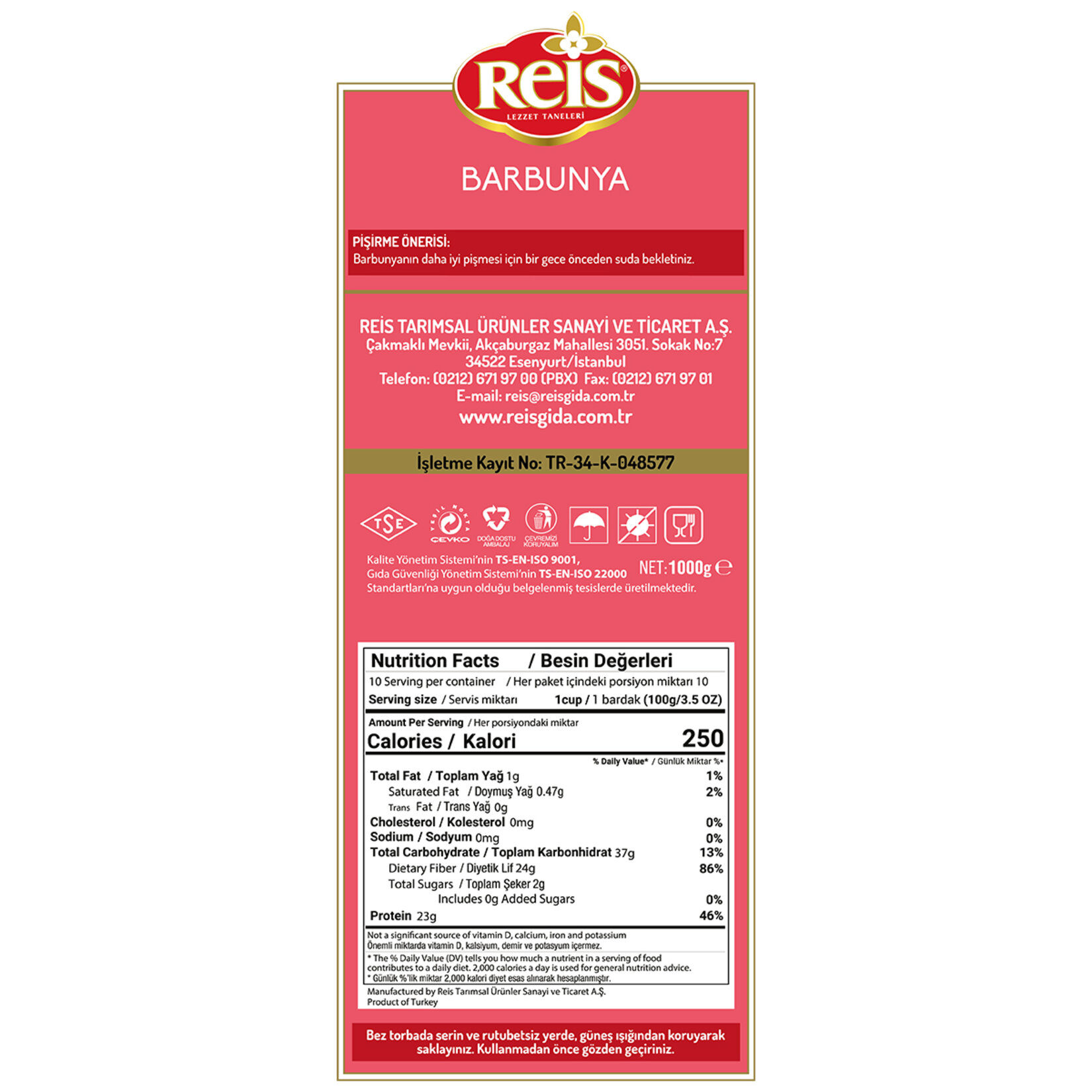 Reis Barbunya Fasulye 1Kg - Görsel 2