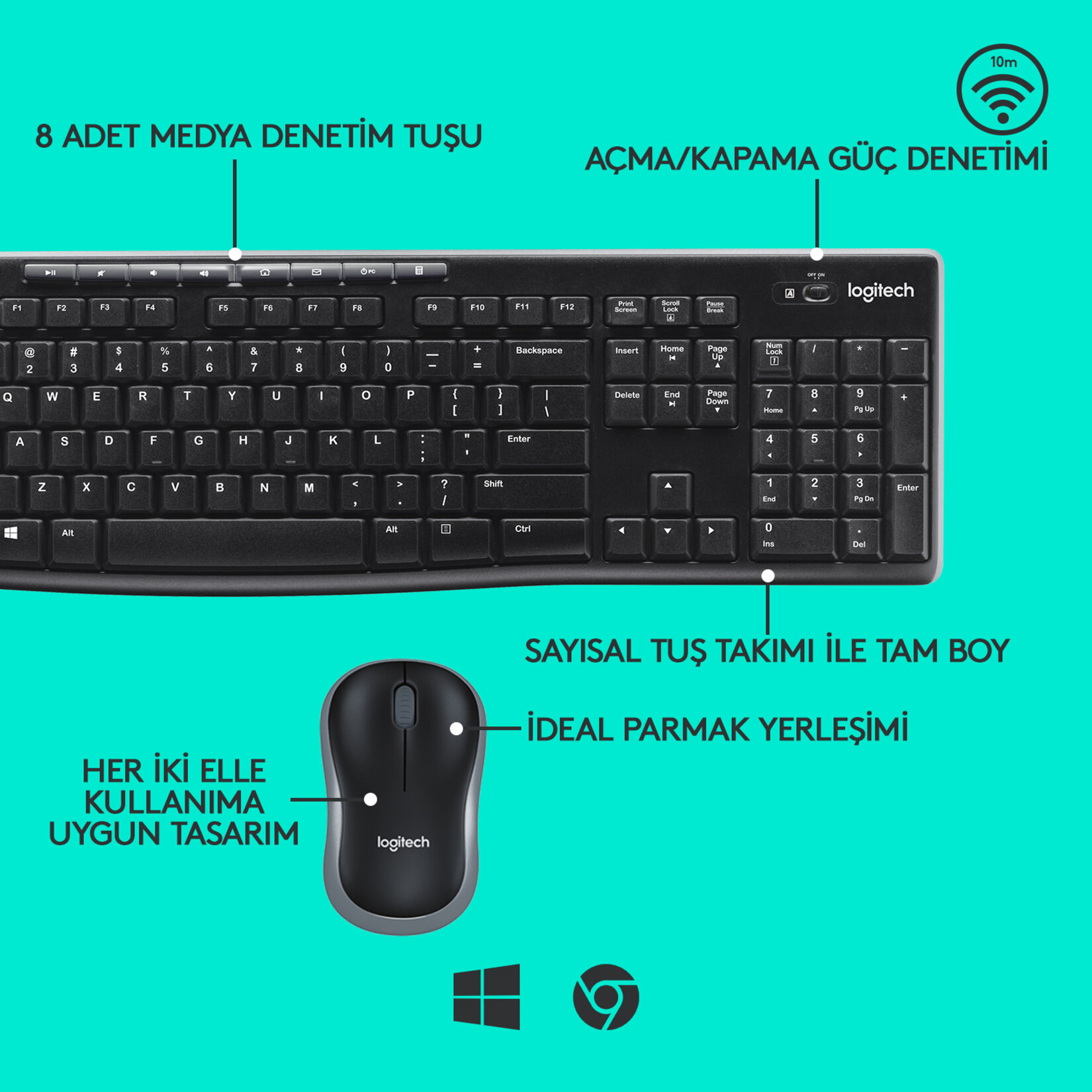 Logitech MK270 Kablosuz Klavye & Mouse Seti-Siyah - Görsel 5