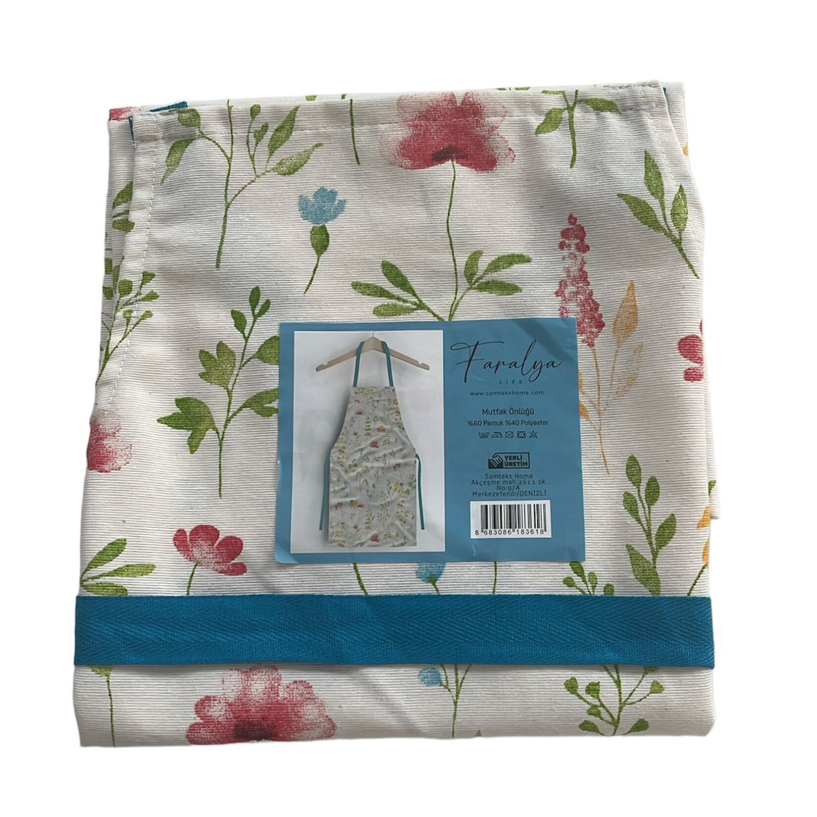 Samteks Faralya Çiçekli Mutfak Önlüğü