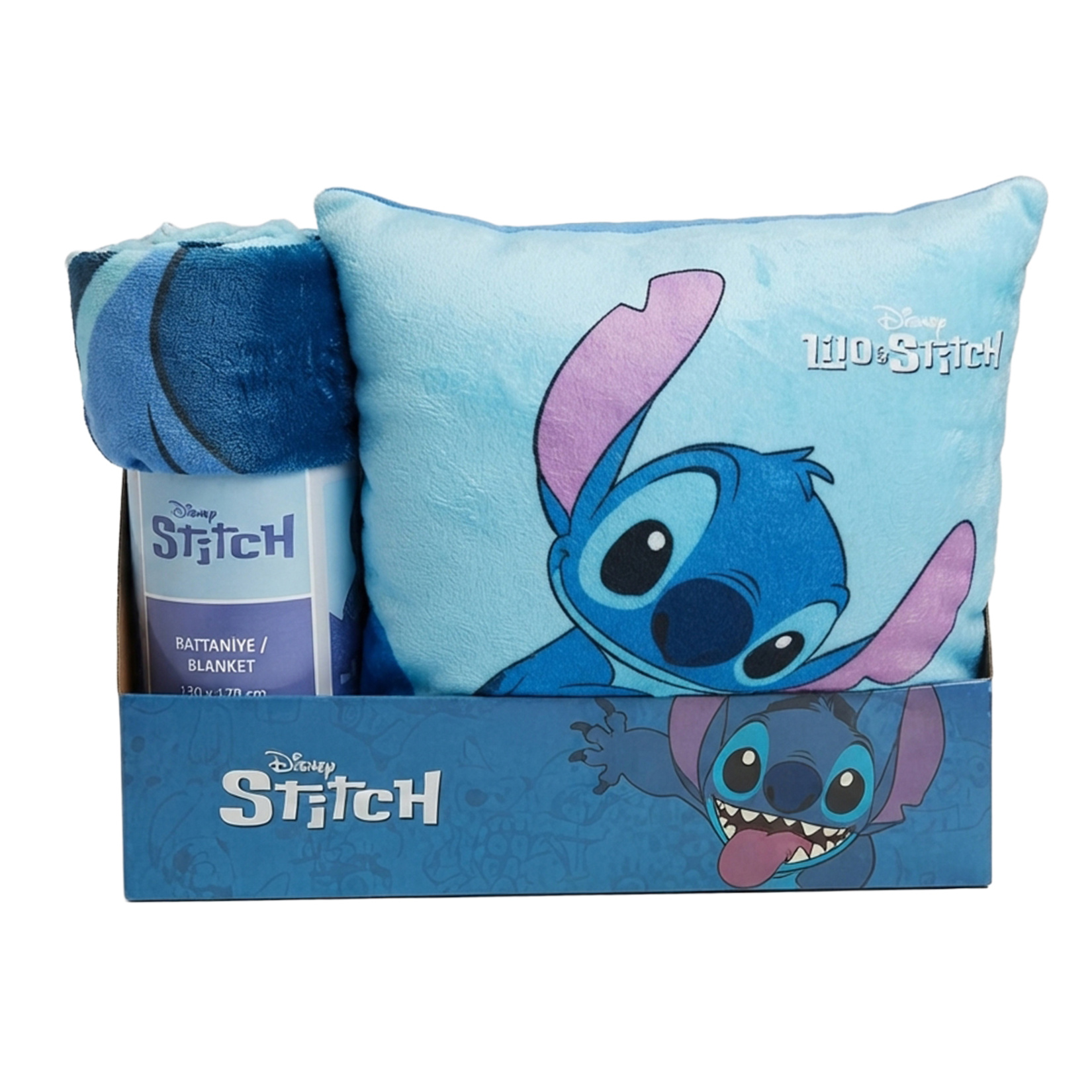 Stitch Peluş Yastık ve Flannel Battaniye Set