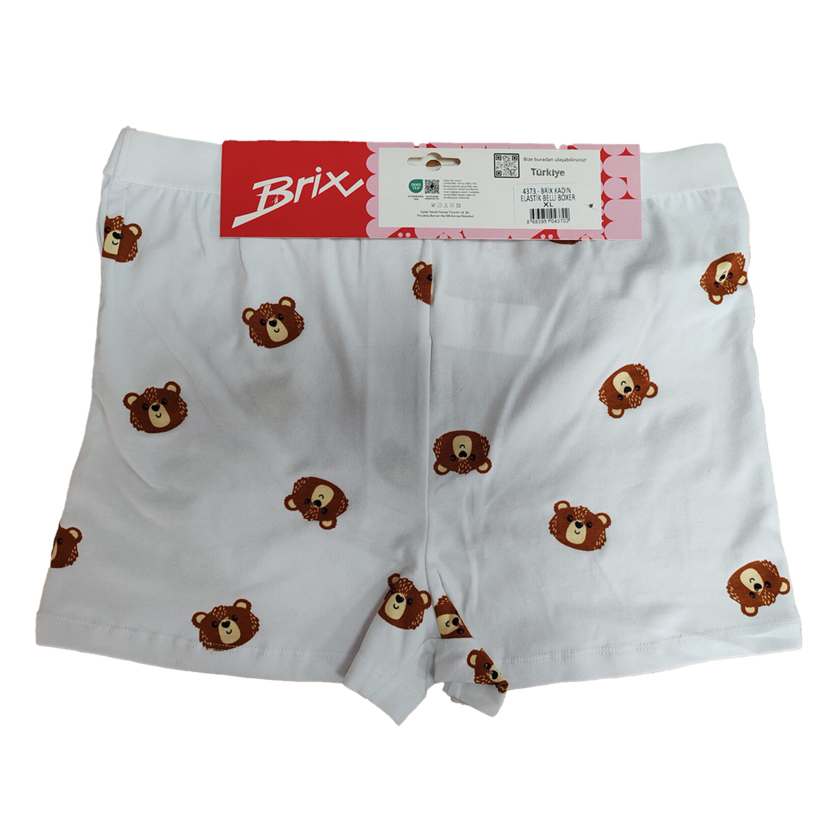 Brix Elastik Belli Ayıcık Desenli Kadın Boxer S - XL