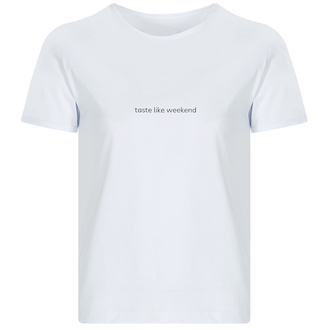 Yaase Kadın Beyaz Bisiklet Yaka T-shirt Taste Like Weekend XL