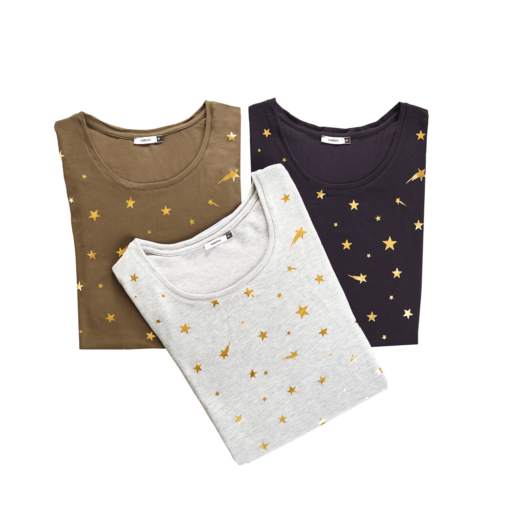 Hubsch O-Yaka Yıldız Baskılı Kadın Tshirt