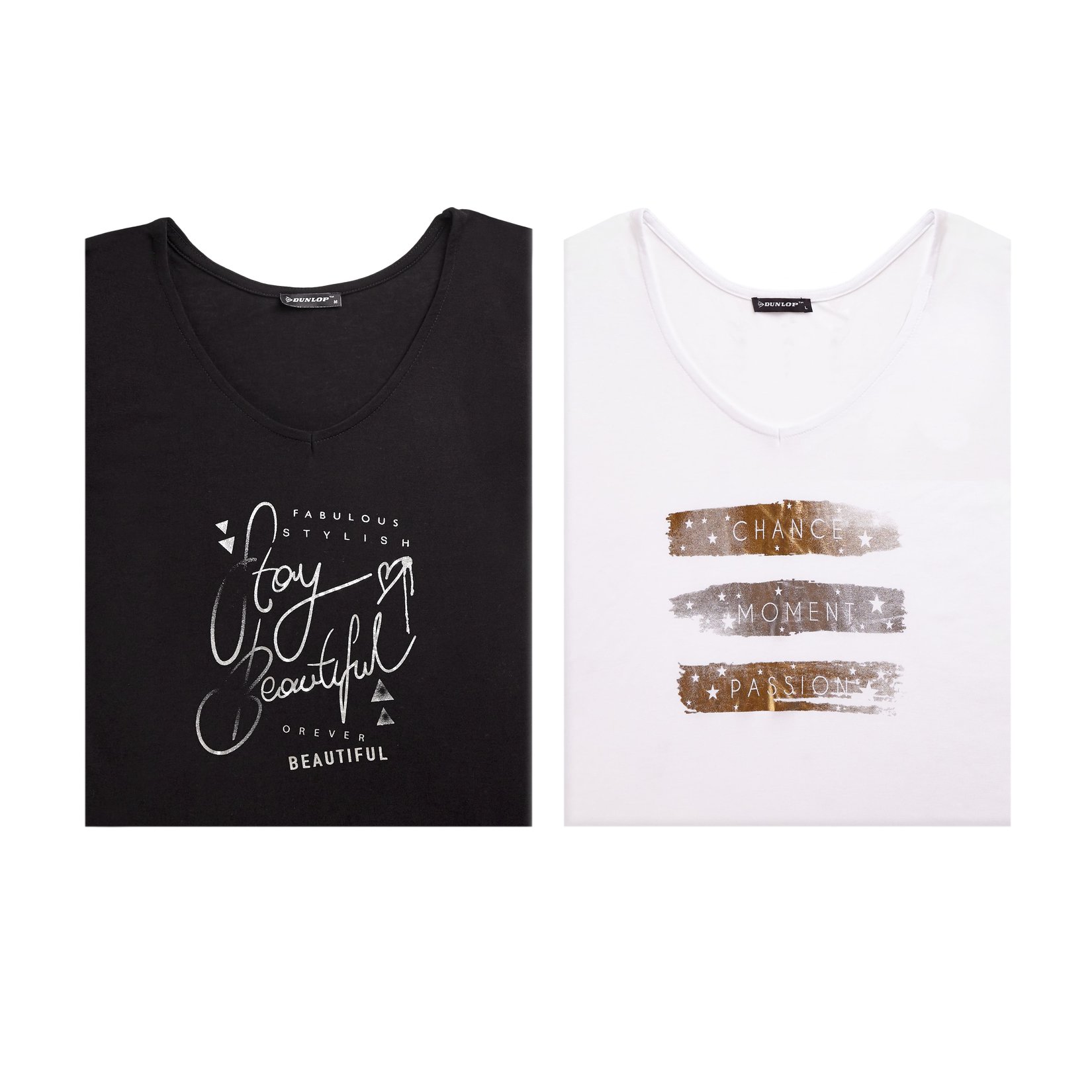 Dunlop Baskılı Viskon Kadın Tshirt Siyah