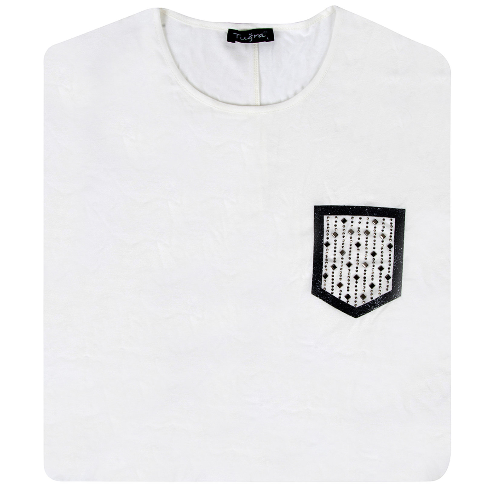 Tuğra Zımbalı Cepli Kadın Tshirt Ekru
