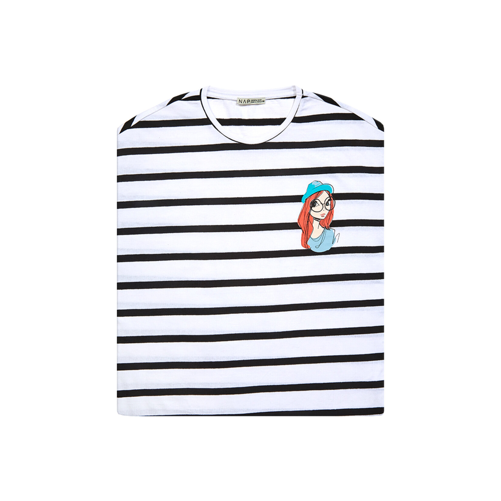 Nap Kadın Çizgili Baskılı Tshirt Siyah Beyaz XL  - Görsel 3